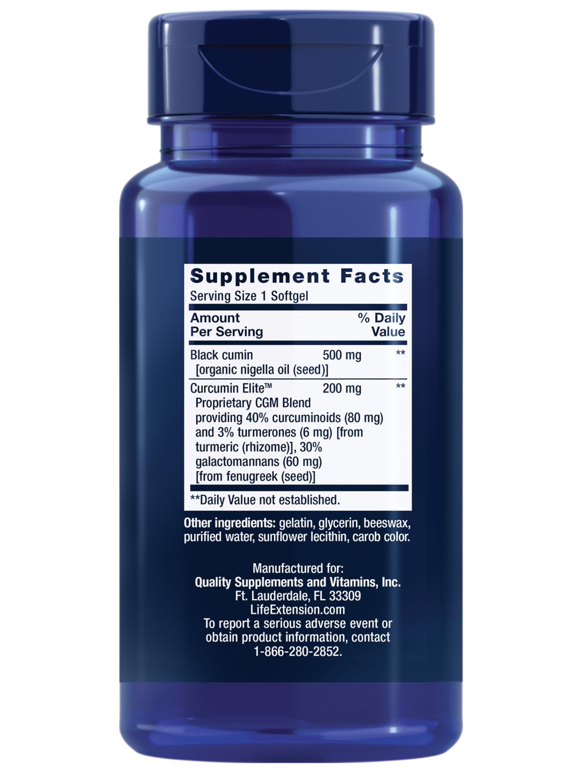 Life Extension Black Cumin Seed Oil and Curcumin Elite, Black Cumin, Turmeric Extract, Immune Health Support, high bioavailability, Whole-Body Health, Gluten Free, Non-GMO, 60 softgels - Image 2
