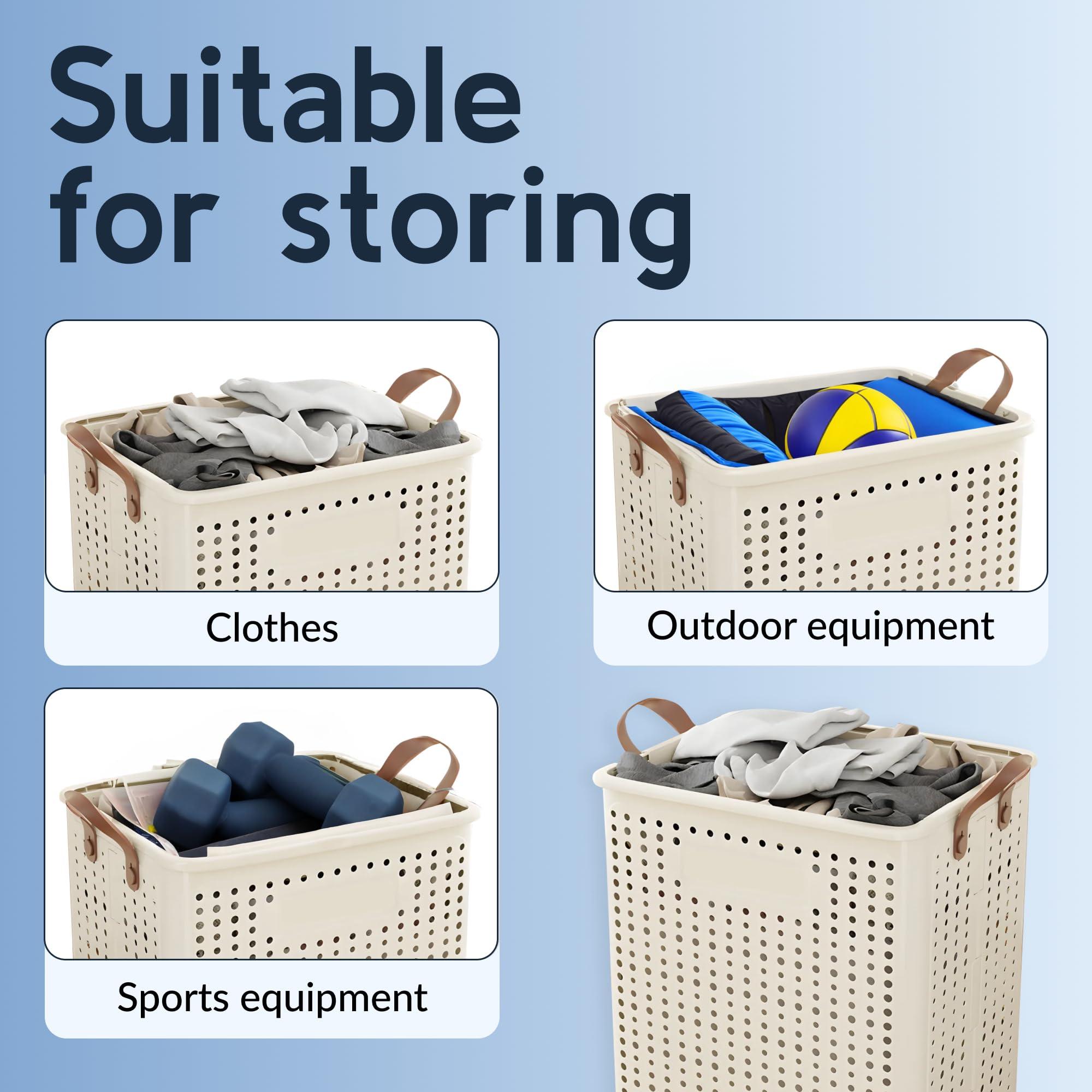 Large Laundry Basket with Wheels and Handles, 17 Gal (64L) Dirty Clothes Hamper, Foldable Design from Spacious to Slim Laundry Hamper, Rolling Laundry Basket for Bathroom, Bedroom, Dorm, Beige - Image 9
