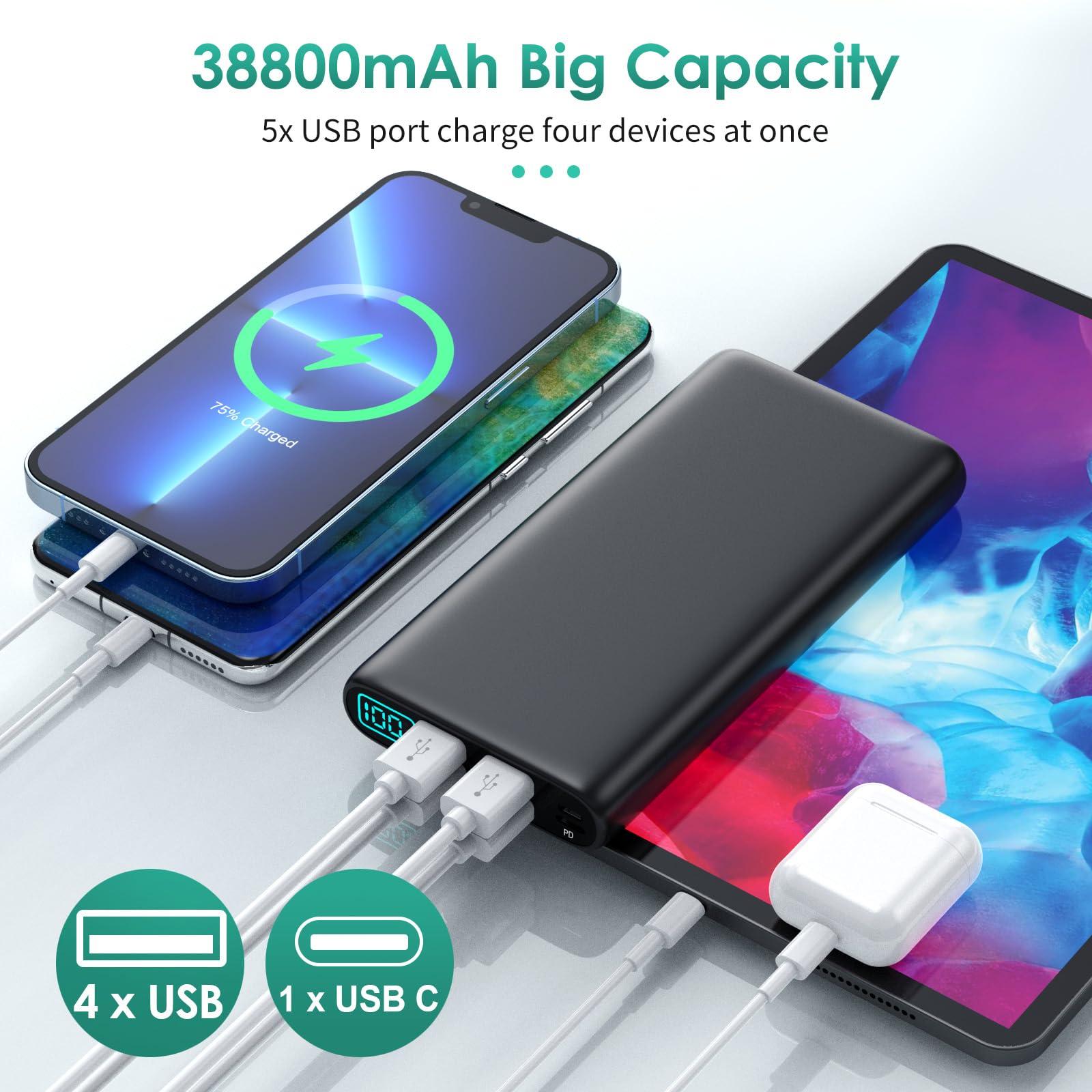 Portable Charger 38800mAh,LCD Display Power Bank,5 USB Outputs Battery Pack Backup, USB-C in&out Dual Input Phone Charging Compatible with iPhone 16/15/14/13 Pro/12,Android Samsung Galaxy Pixel Nexus - Image 4