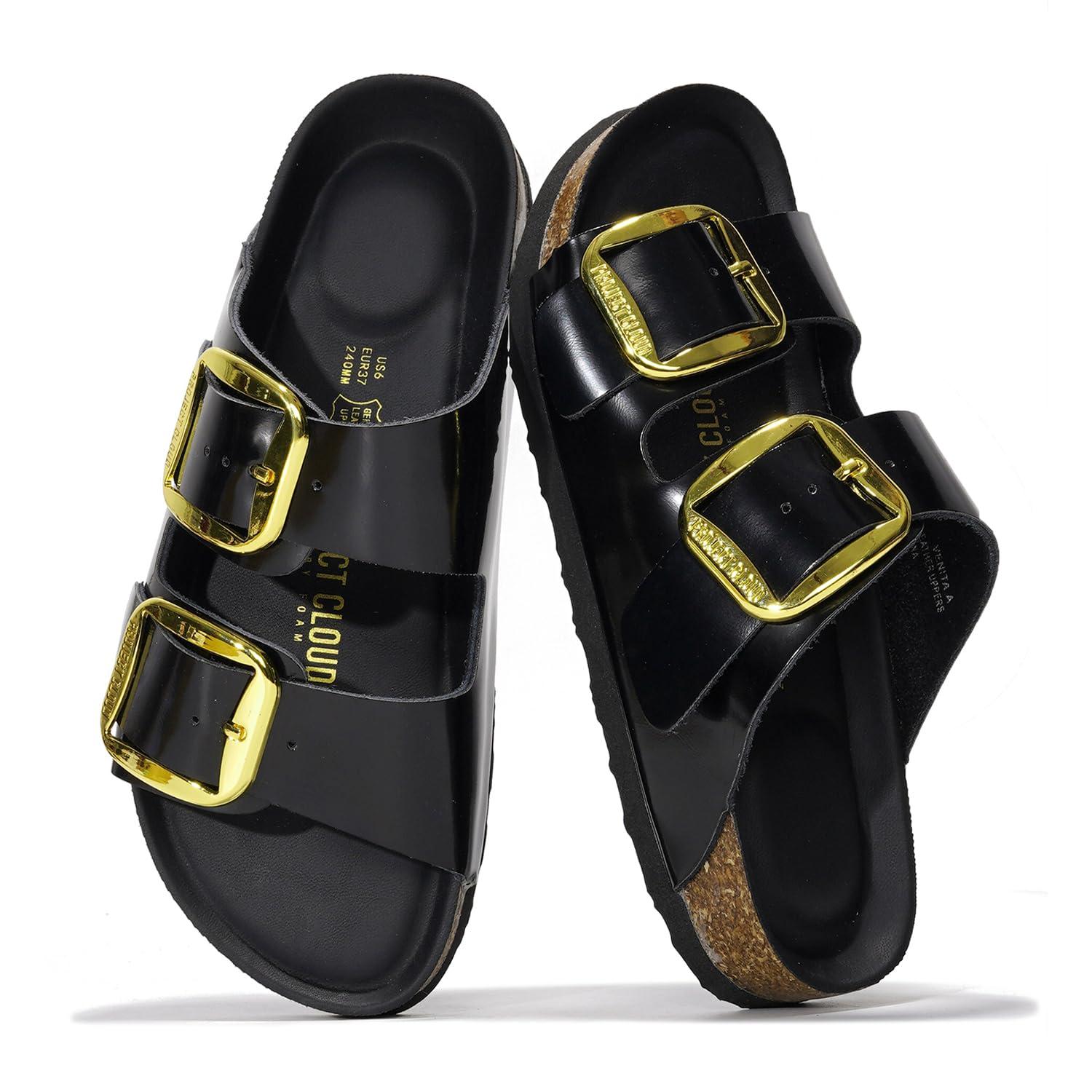 Project Cloud Genuine Leather Flat Sandals for Women 2025 Comfortable Beach Essentials Womens Sandals Memory Foam Vacation Essentials Slides for Women Footwear (Santorini)