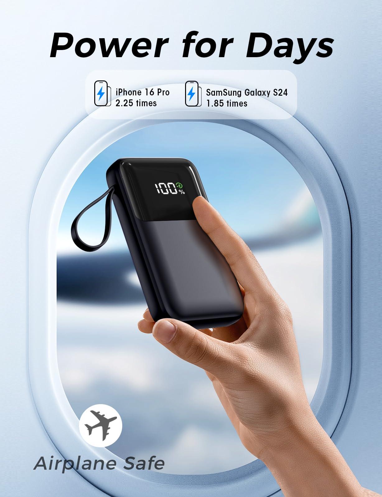 Portable Charger with Built in Cable, 15000mAh Power Bank, 22.5W Fast Charging, 6 Outputs, Slim Travel Essential Battery Pack with LED Display, Compatible with iPhone 16/15/14/13, Samsung, iPad, etc - Image 6