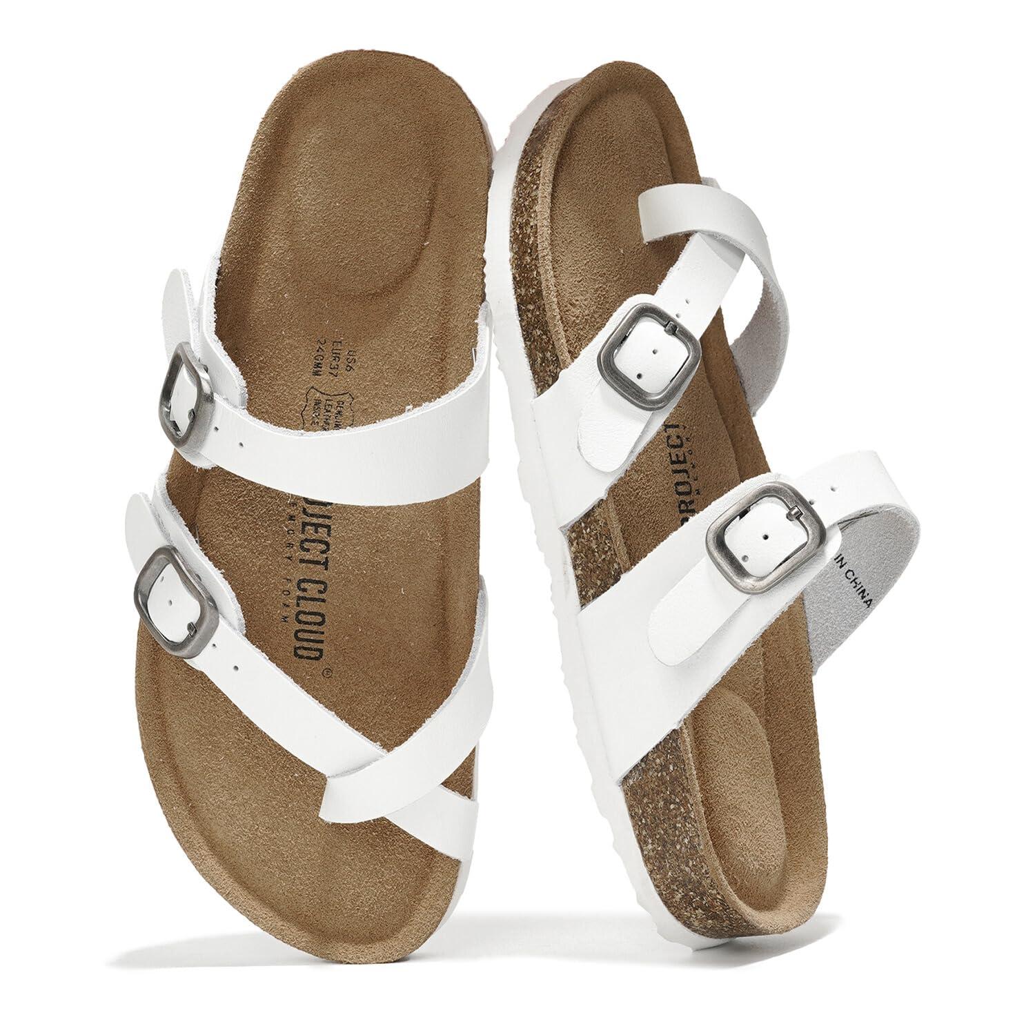 Project Cloud Genuine Leather Womens Sandals - Comfortable Cork Footbed Slides with Memory Foam Beach Essential Summer Sandals For Women 2025 (Lian)