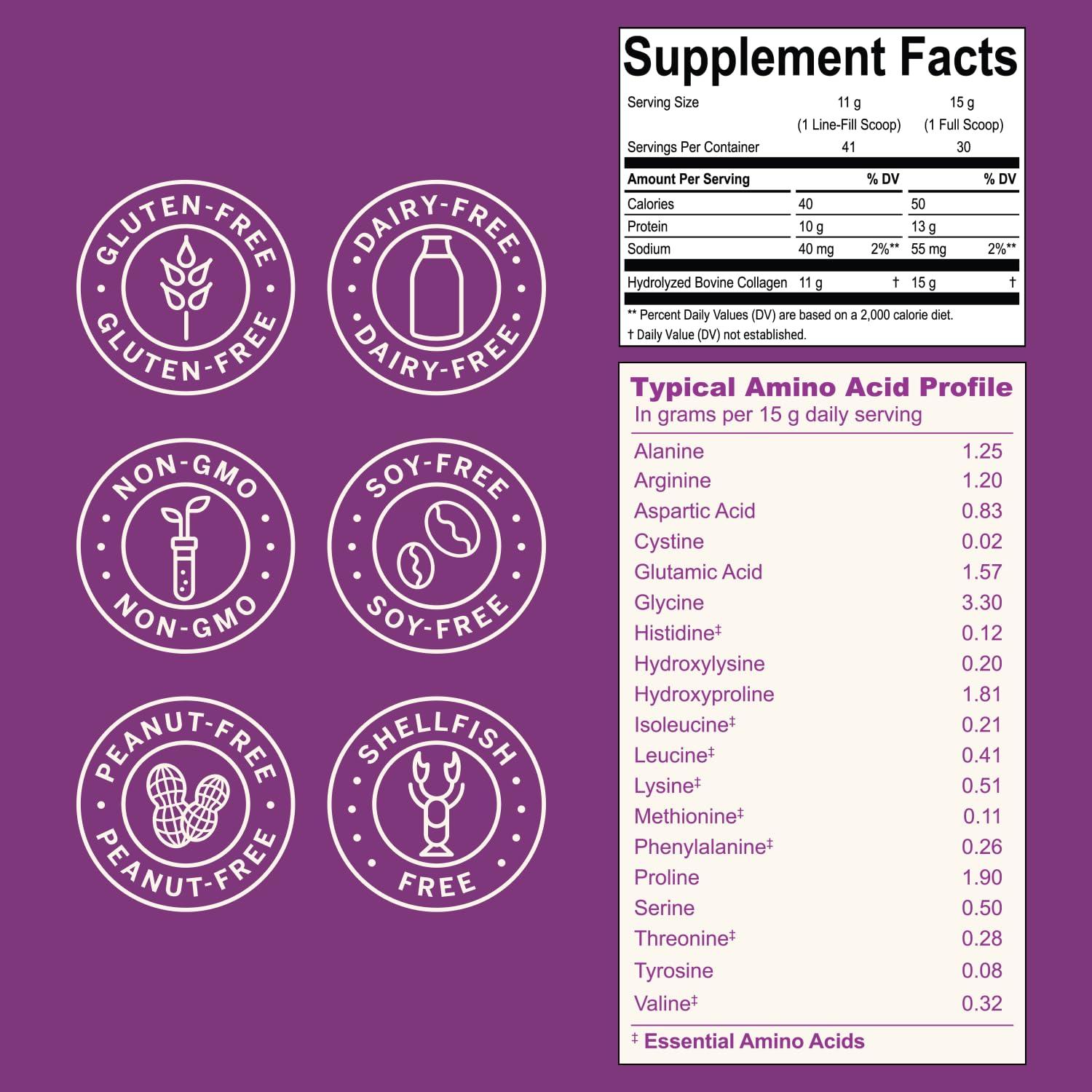 Collagen Peptides Powder - Naturally-Sourced Hydrolyzed Collagen Powder - Hair, Skin, Nail, and Joint Support - Type I & III Grass-Fed Collagen Supplements for Women and Men - 41 Servings - 16oz - Image 6