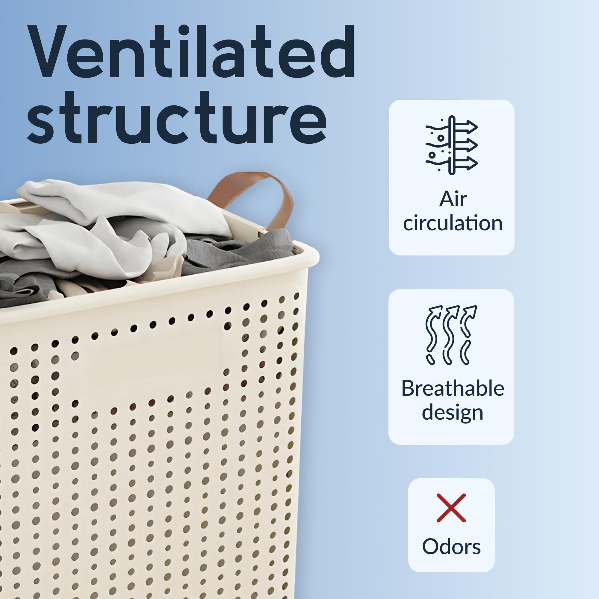 Large Laundry Basket with Wheels and Handles, 17 Gal (64L) Dirty Clothes Hamper, Foldable Design from Spacious to Slim Laundry Hamper, Rolling Laundry Basket for Bathroom, Bedroom, Dorm, Beige - Image 7