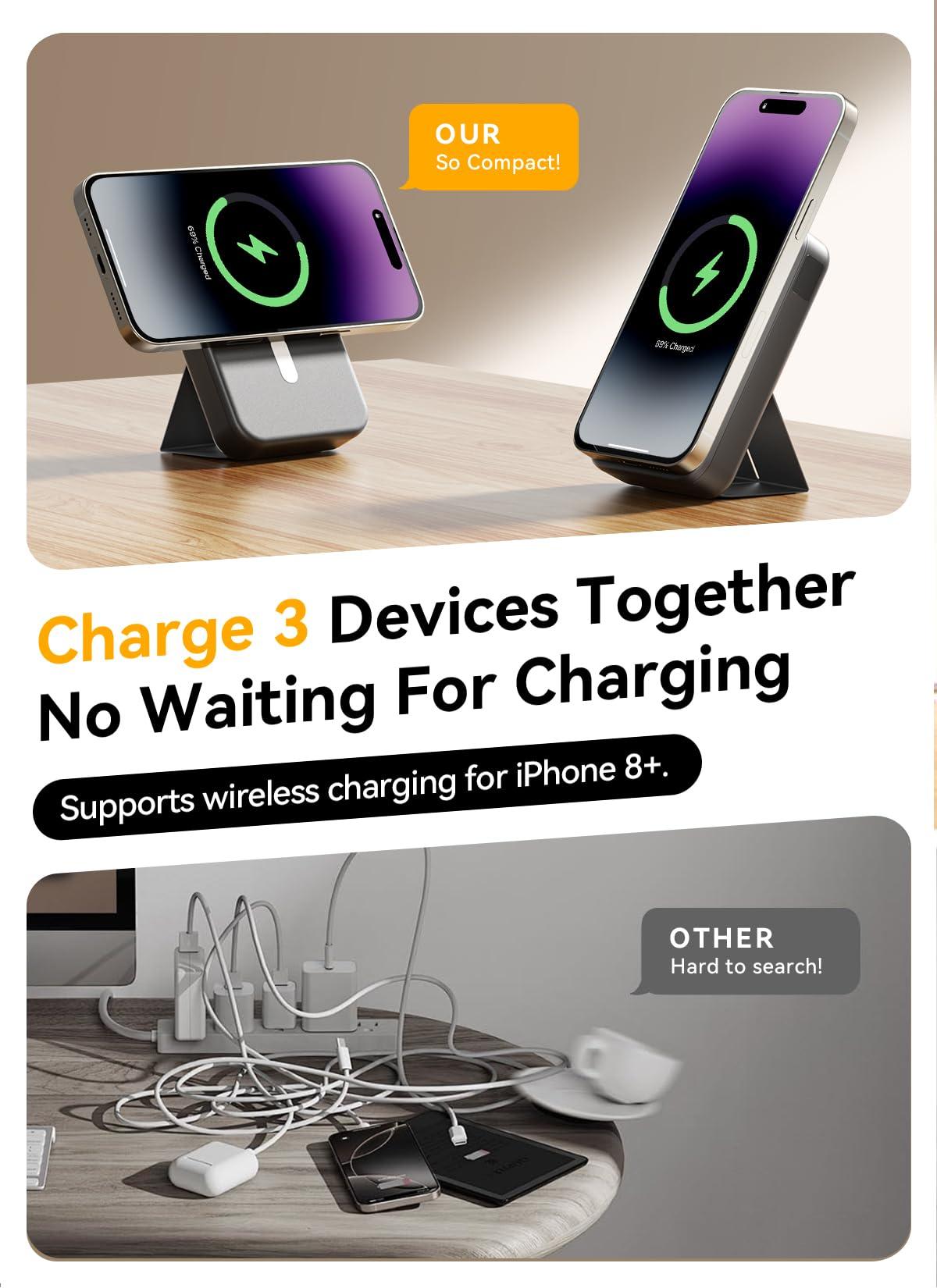 Gxorul Magnetic Portable Charger, 10000mAh Wireless Power Bank with 20W USB-C Fast Charging, Foldable Stand & LED Display Magnetic Battery Pack, Compatible with iPhone 16/15/14/13/12 All Series - Image 4