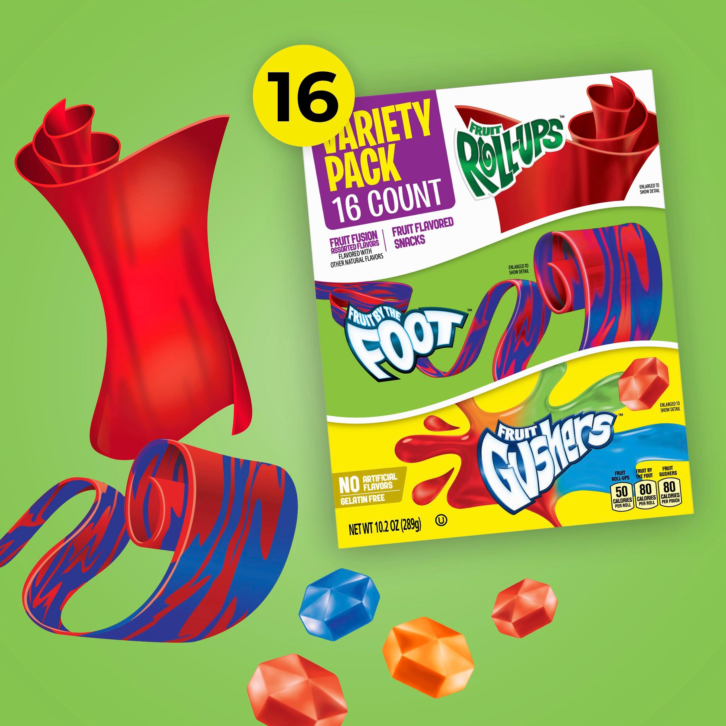 Fruit Roll-Ups, Fruit by the Foot, Gushers, Flavored Snacks Variety Pack, Gluten Free, 16 Ct, 10.2 oz - Image 6