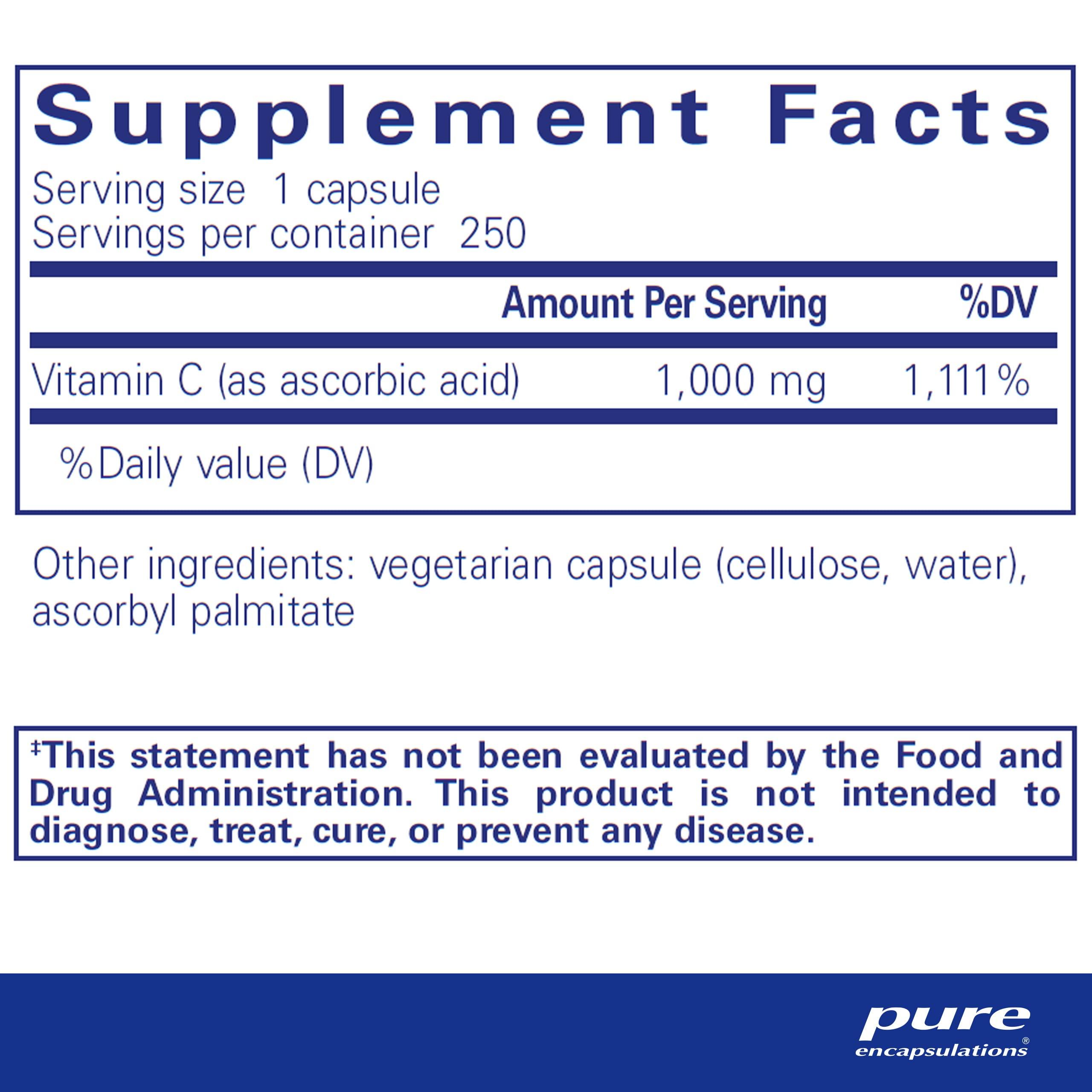 Pure Encapsulations Ascorbic Acid Capsules - 1,000 mg Vitamin C - Antioxidant & Immune Support* - High-Potency Vitamin C - Vegan & Non-GMO - 250 Capsules - Image 2
