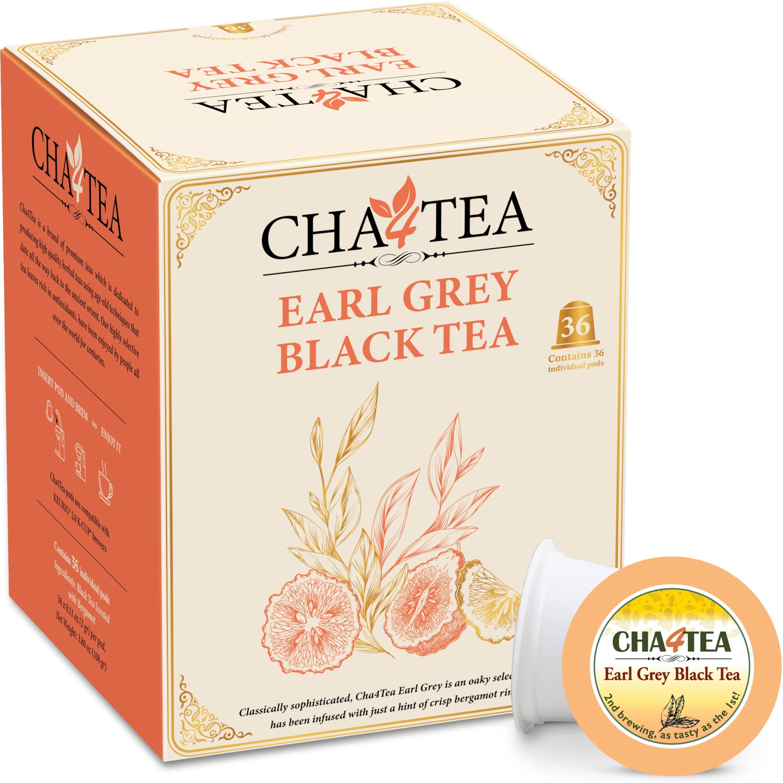 Cha4TEA 36-Count Earl Grey Tea Pods – Compatible with Keurig K-Cup, Bold Black Tea with Bergamot Flavor