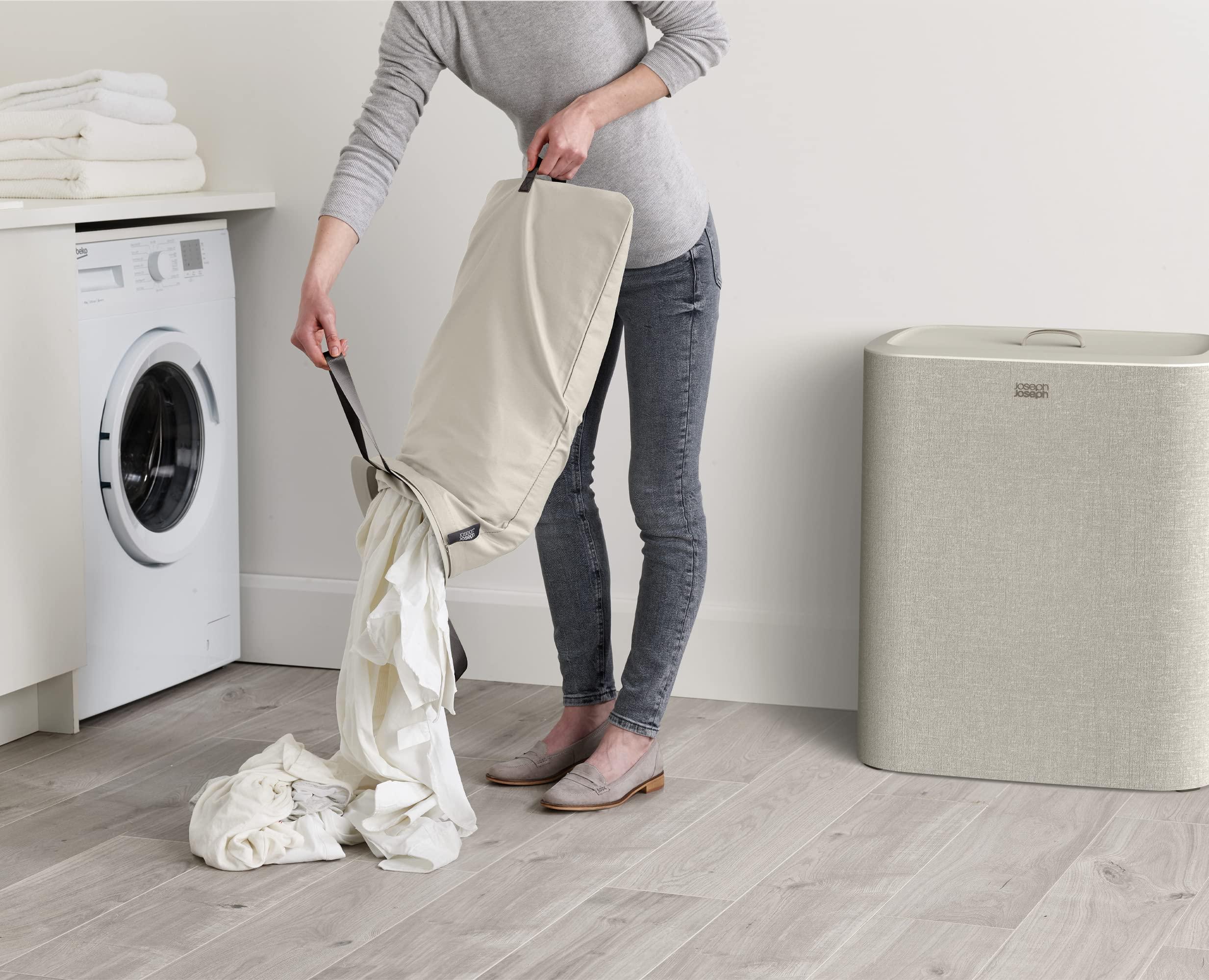 Joseph Joseph Tota Trio 90 liter/23.8 gallon Laundry Hamper Separation Basket with lid, 3 Removable Washing Bags with Handles- Ecru - Image 4