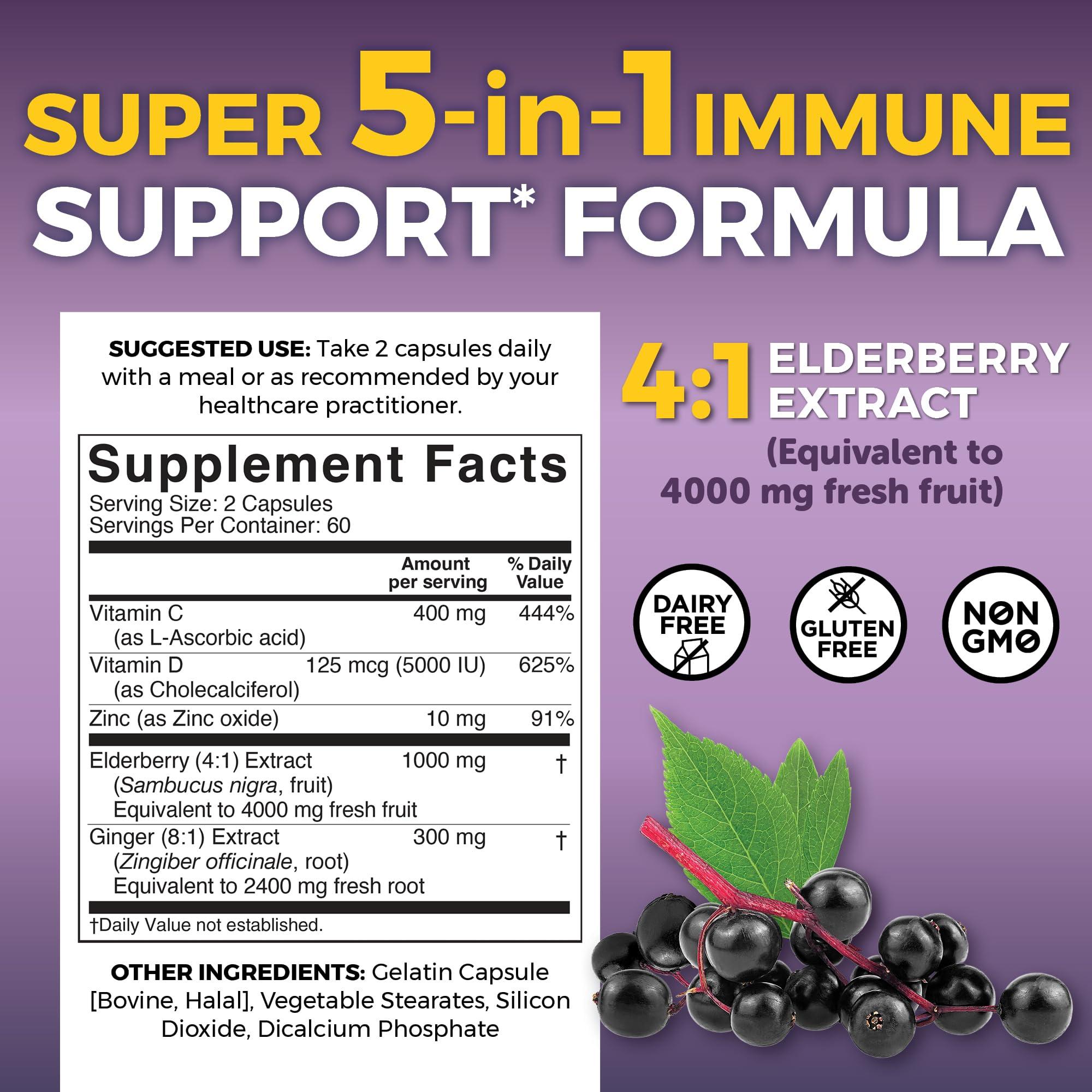 Viva Naturals Elderberry with Vitamin C and Zinc for Adults - 5 in 1 Sambucus Black Elderberry Capsules with Vitamin D3 5000 IU Immunity Supplement, Sambucus Elderberry Immune Support Supplement - Image 3