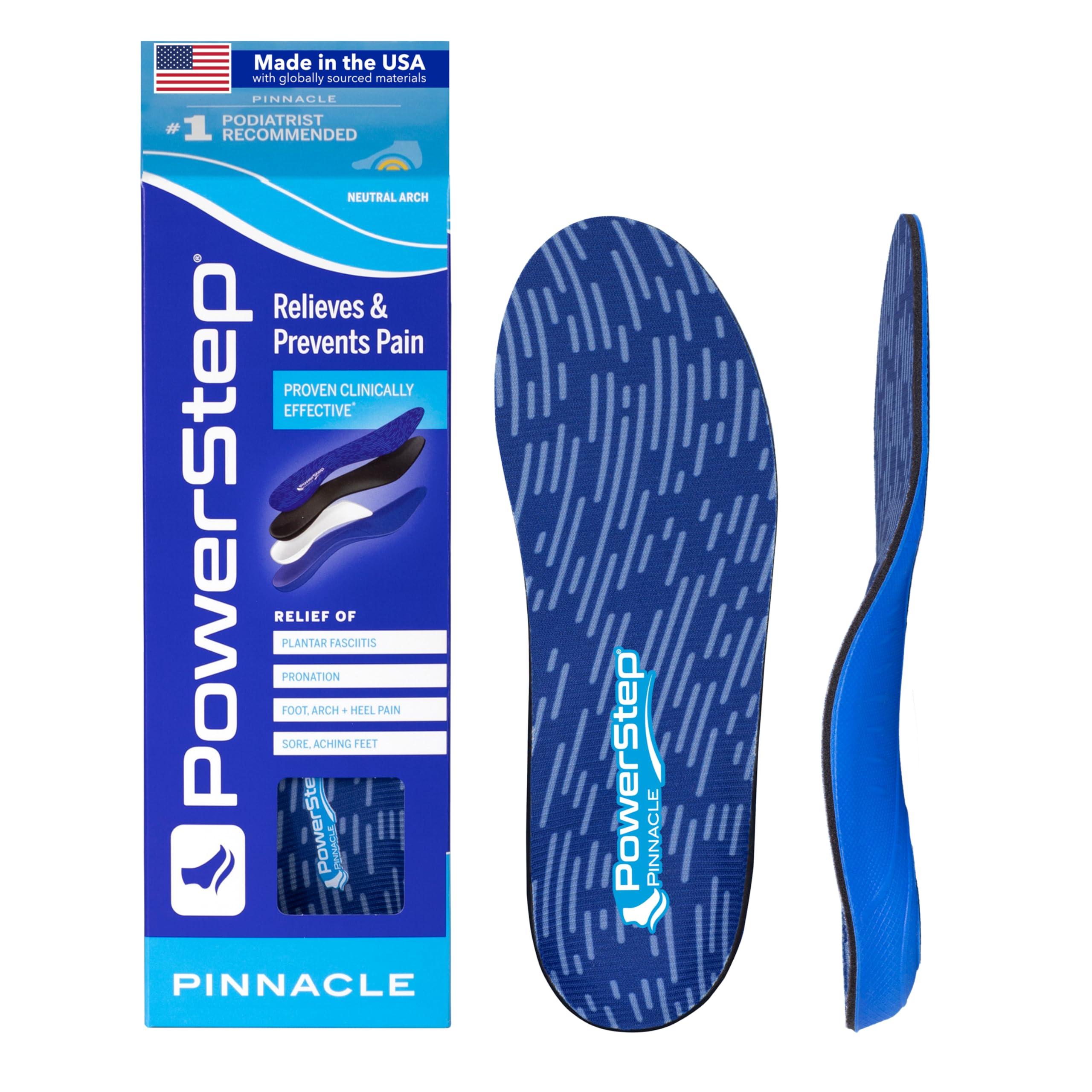 PowerStep Pinnacle Insoles - Orthotics for Plantar Fasciitis Relief – Made in USA Orthotic Insoles for Arch Support with Moderate Pronation - #1 Podiatrist RecommendedA (M 5-5.5 W 7-7.5)