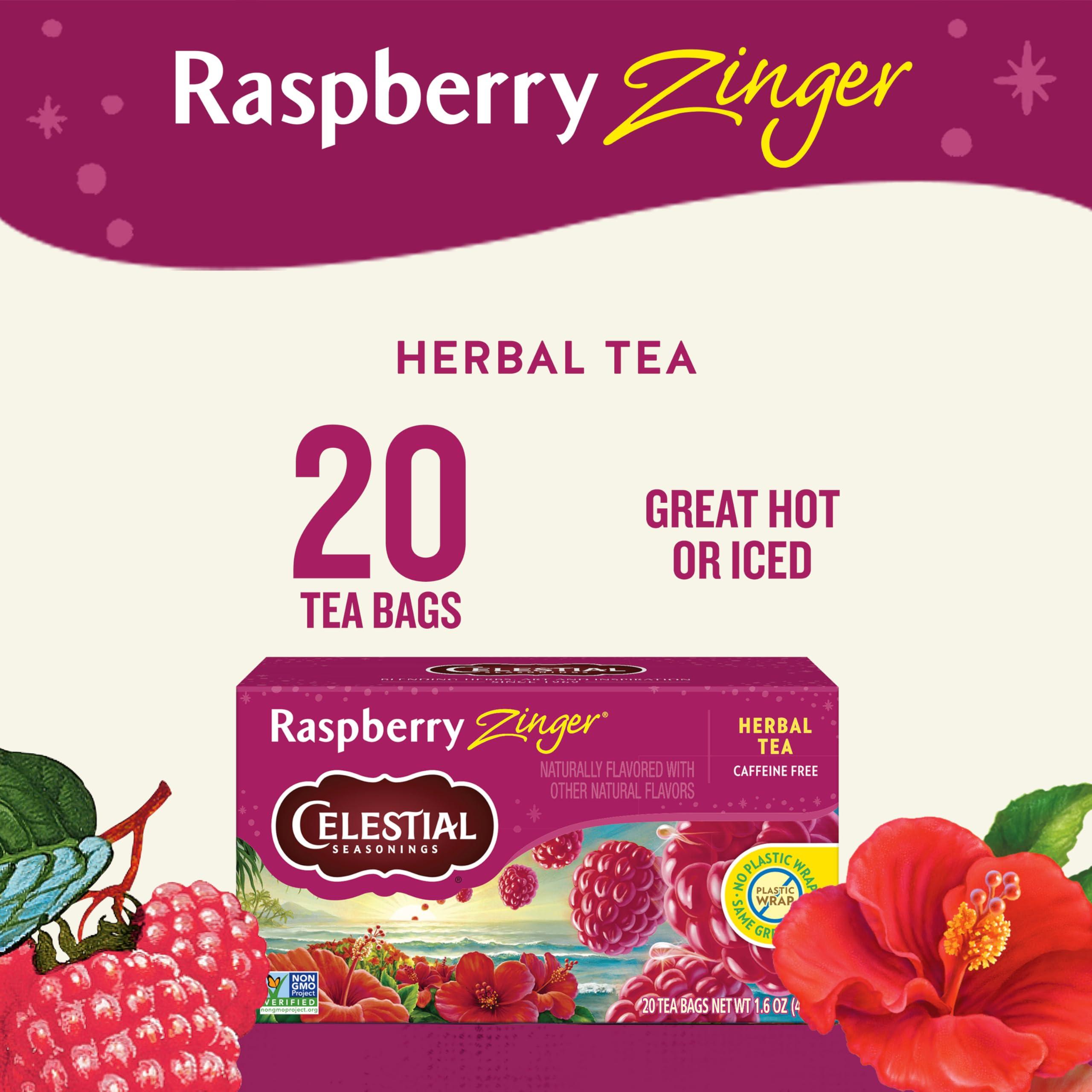 Celestial Seasonings Raspberry Zinger Herbal Tea, Caffeine Free, 20 Tea Bags Box - Image 2