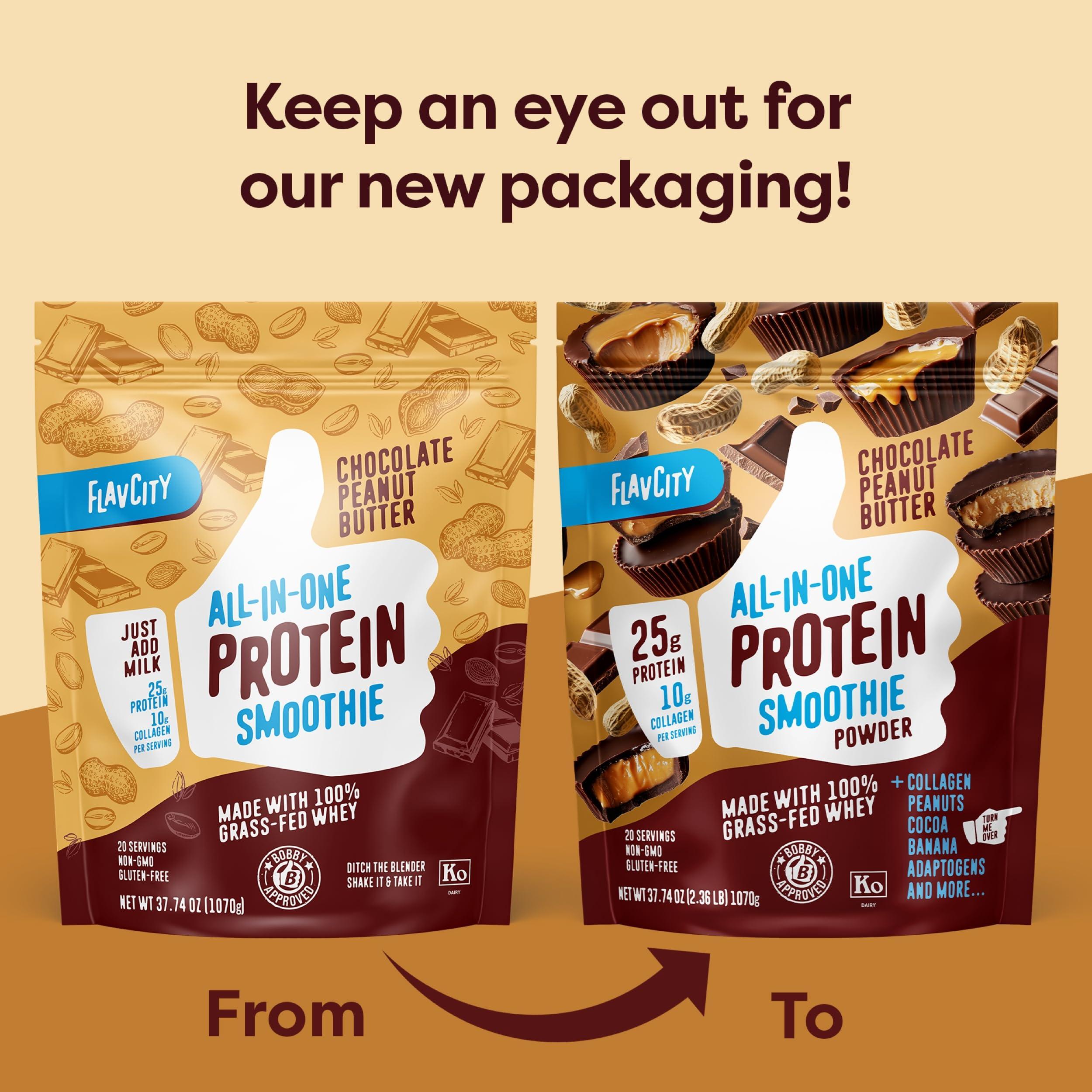 FlavCity Protein Powder Smoothie, Chocolate Peanut Butter - 100% Grass-Fed Whey Protein Smoothie with Collagen (25g of Protein) - Gluten Free & No Added Sugars (37.74 oz) - Image 2