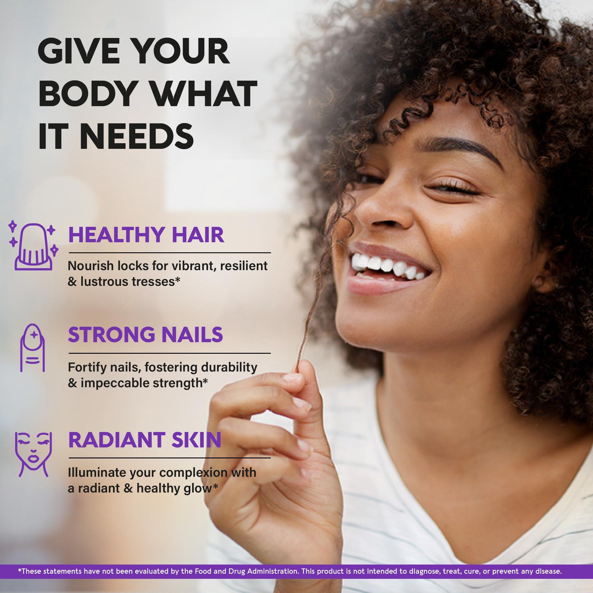 Biotin | Collagen | Keratin - Clinically Tested Supplement - Hair Growth Support, Skin & Nails - 25000 mcg Vitamins B2, B3, B6 & B7 + B1 & Hyaluronic Acid - Made in USA - Women & Men | 60 Capsules - Image 3
