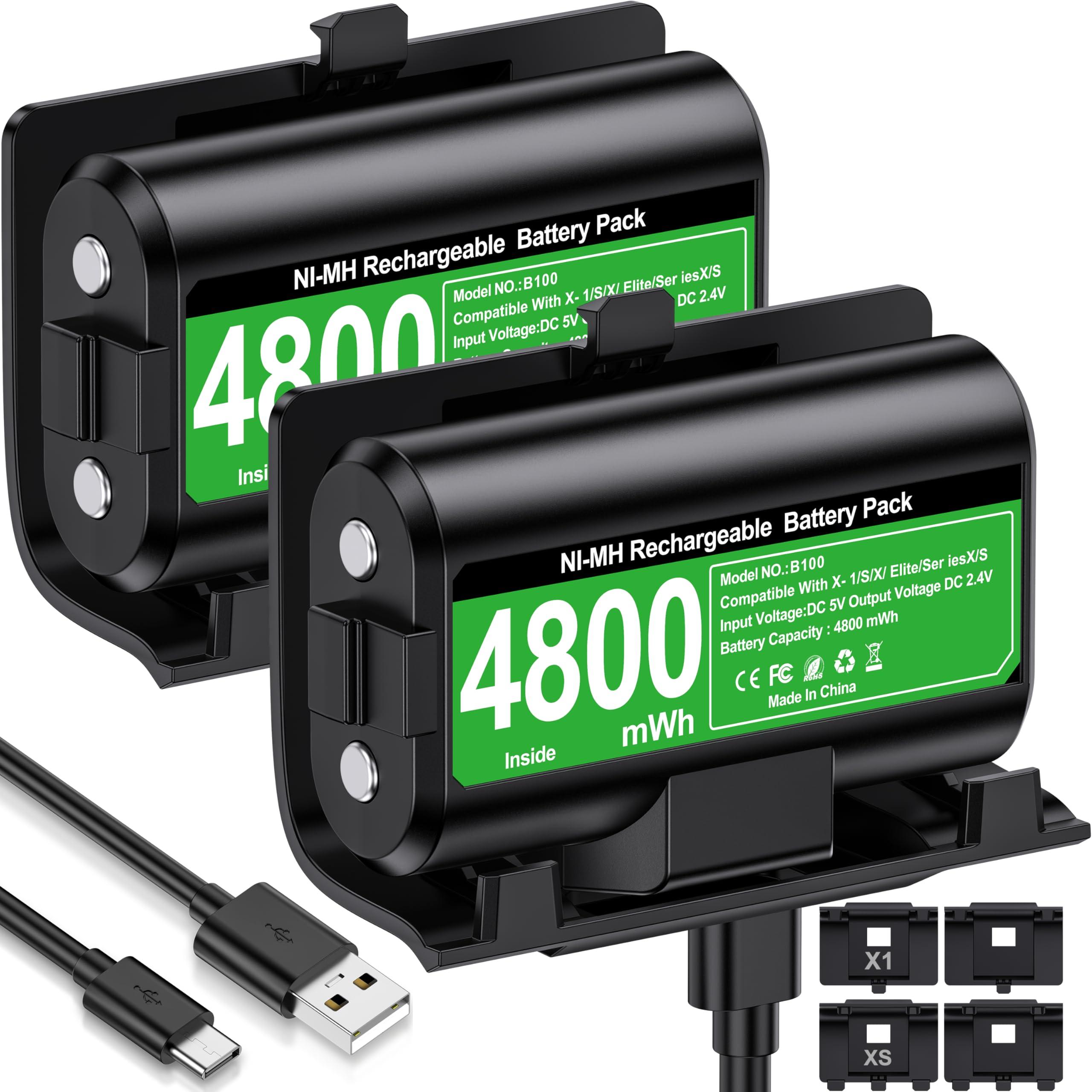 Rechargeable Xbox One Controller Battery Pack with 4 Back Covers: USB C Charging Cable 2 x 4800mWh Xbox One Controller Battery Play and Charger Kit for Xbox Series X/S Skin