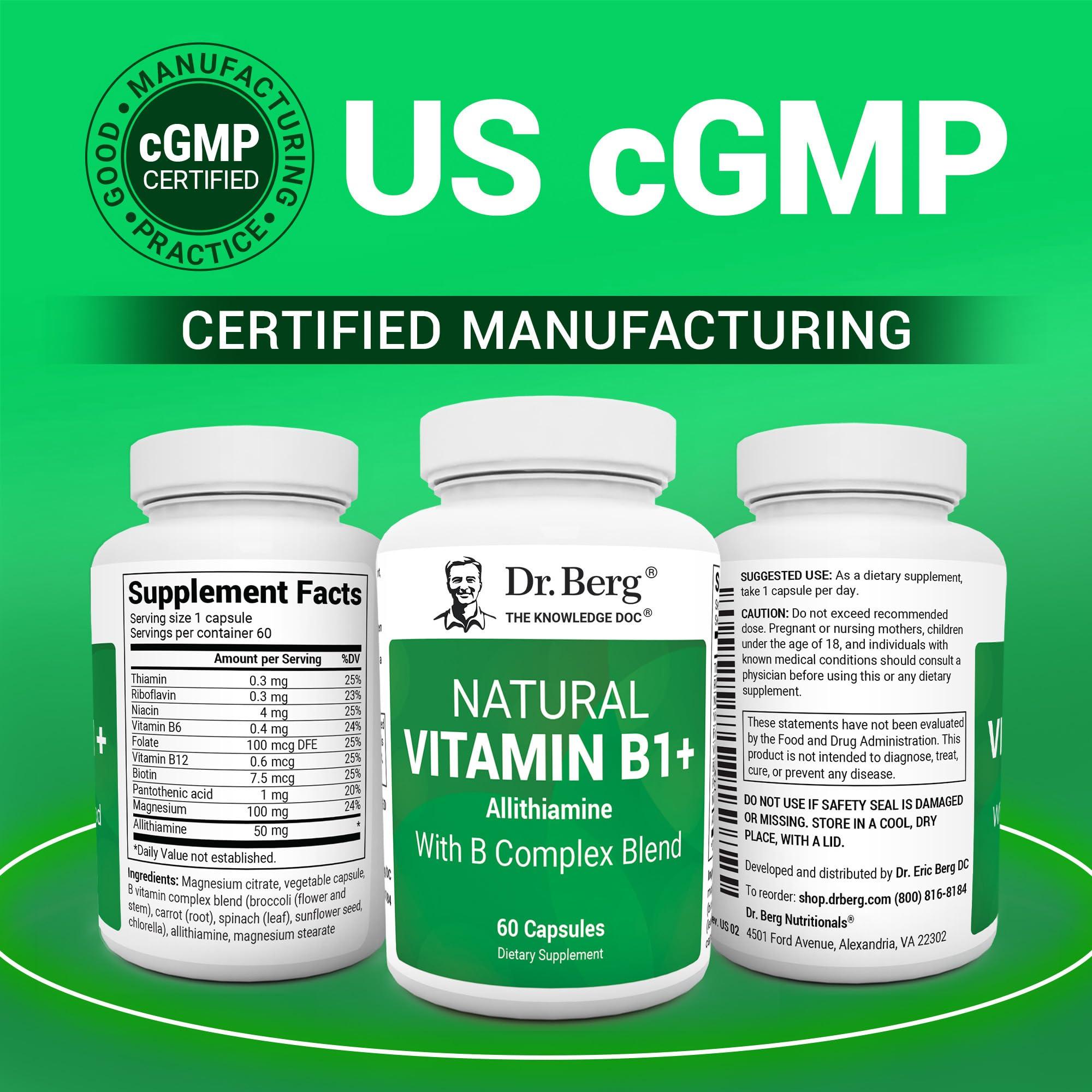 Dr. Berg Natural Vitamin B1 B6 B12 Complex - Allithiamine Vitamin B1 Supplement with 8 Essential Vitamin B Complex for Men & Women Including Thiamin, Niacin, Folate, Magnesium & More - 60 Capsules - Image 5