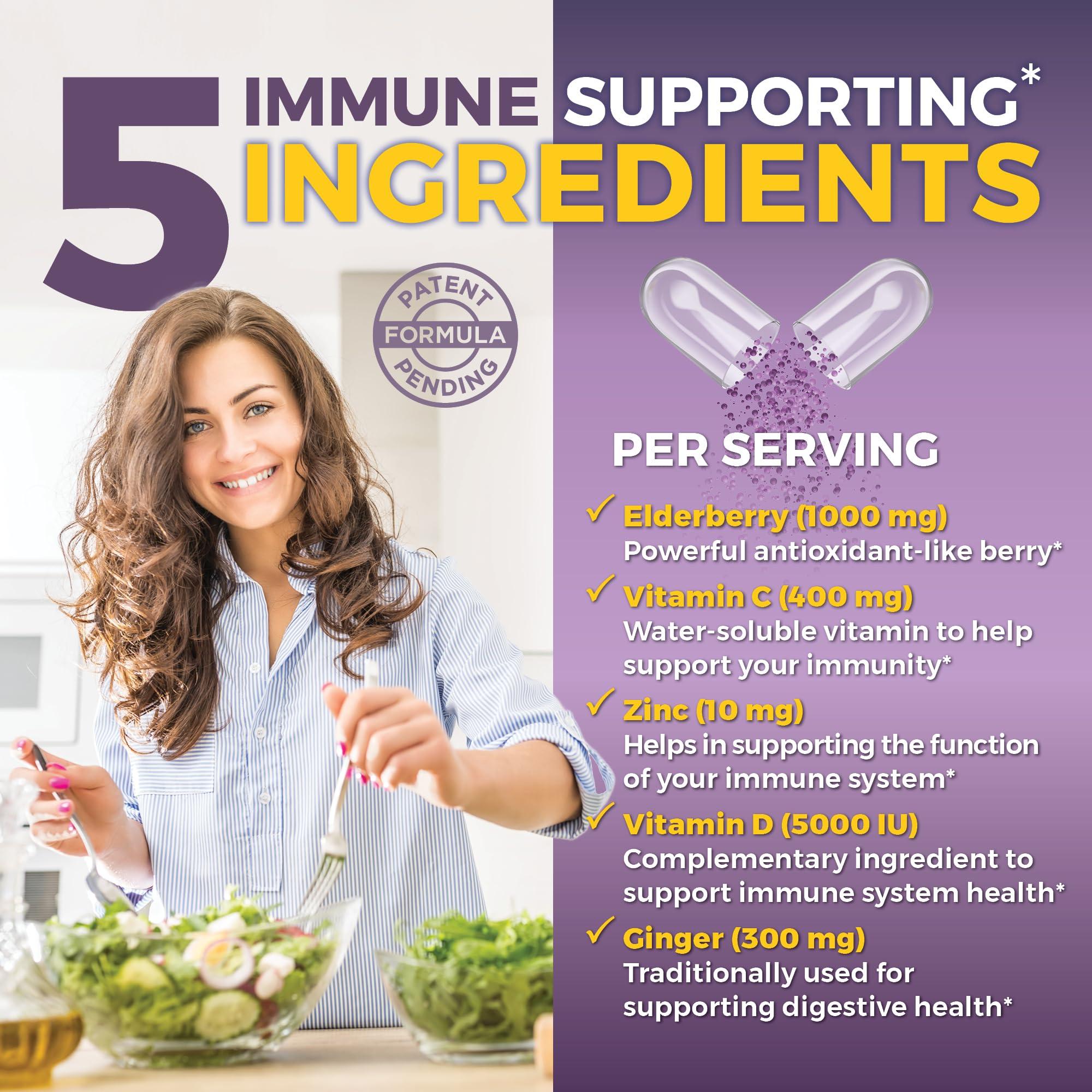 Viva Naturals Elderberry with Vitamin C and Zinc for Adults - 5 in 1 Sambucus Black Elderberry Capsules with Vitamin D3 5000 IU Immunity Supplement, Sambucus Elderberry Immune Support Supplement - Image 2