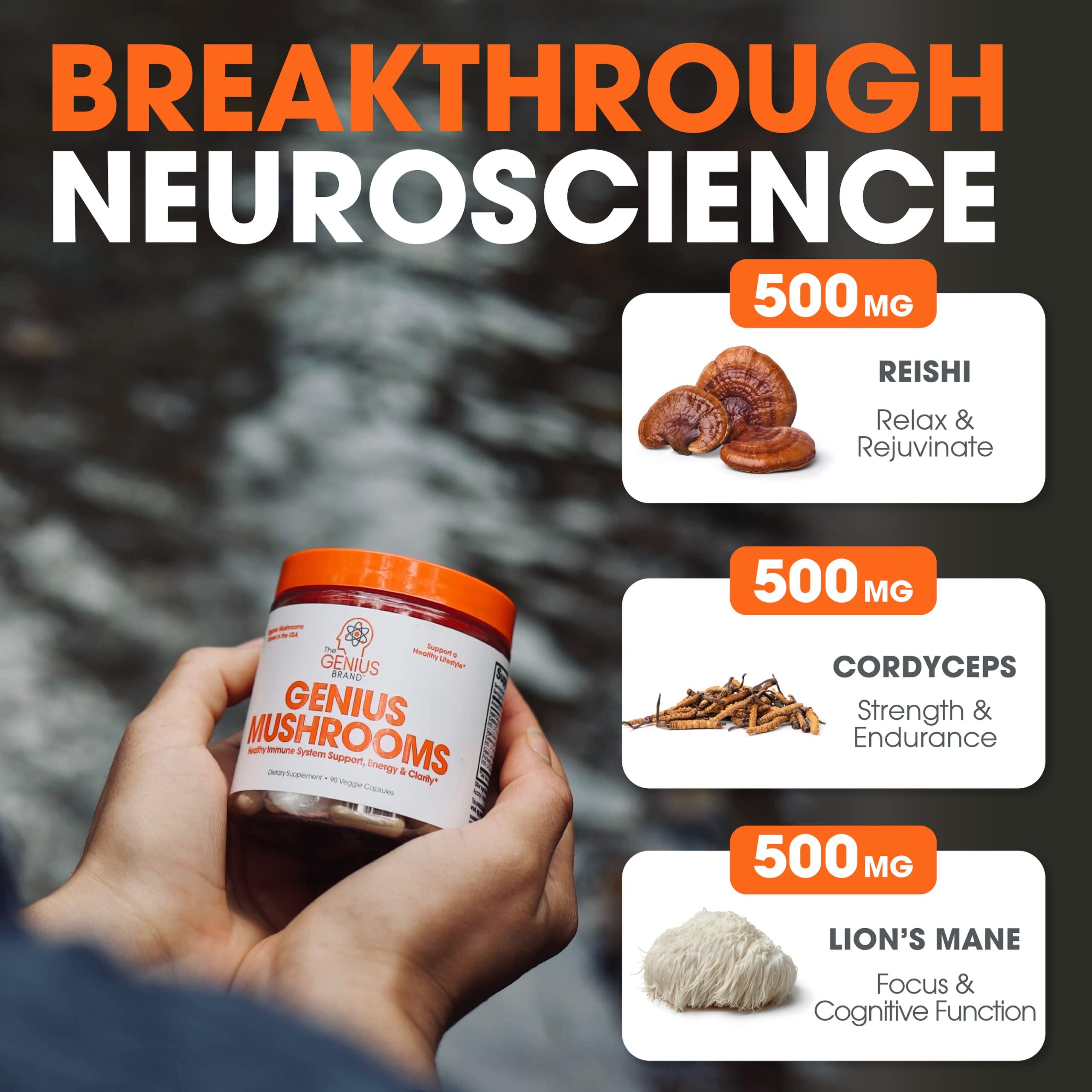 Genius Mushroom Supplement - Full-Spectrum Lion’s Mane, Cordyceps, Reishi -Daily Brain Nootropic for Energy, Focus, Memory & Overall Wellness - 90 Capsules – Organic for Mental Clarity & Performance - Image 5