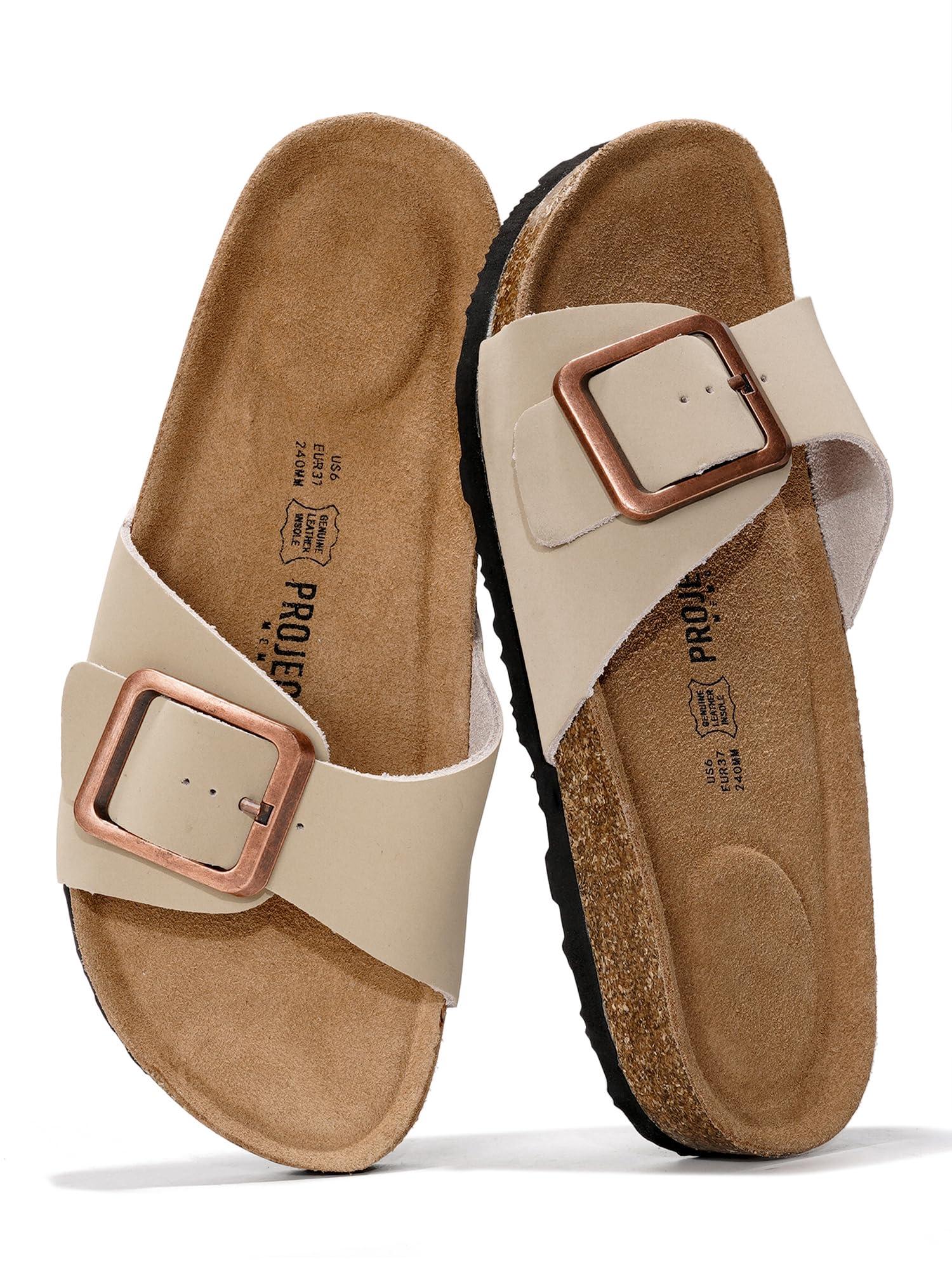 Project Cloud Genuine Leather Sandals Women Dressy Summer Beach Essentials - Flip Flops & Slides with Memory Foam Insole Womens Sandals Comfortable Footwear