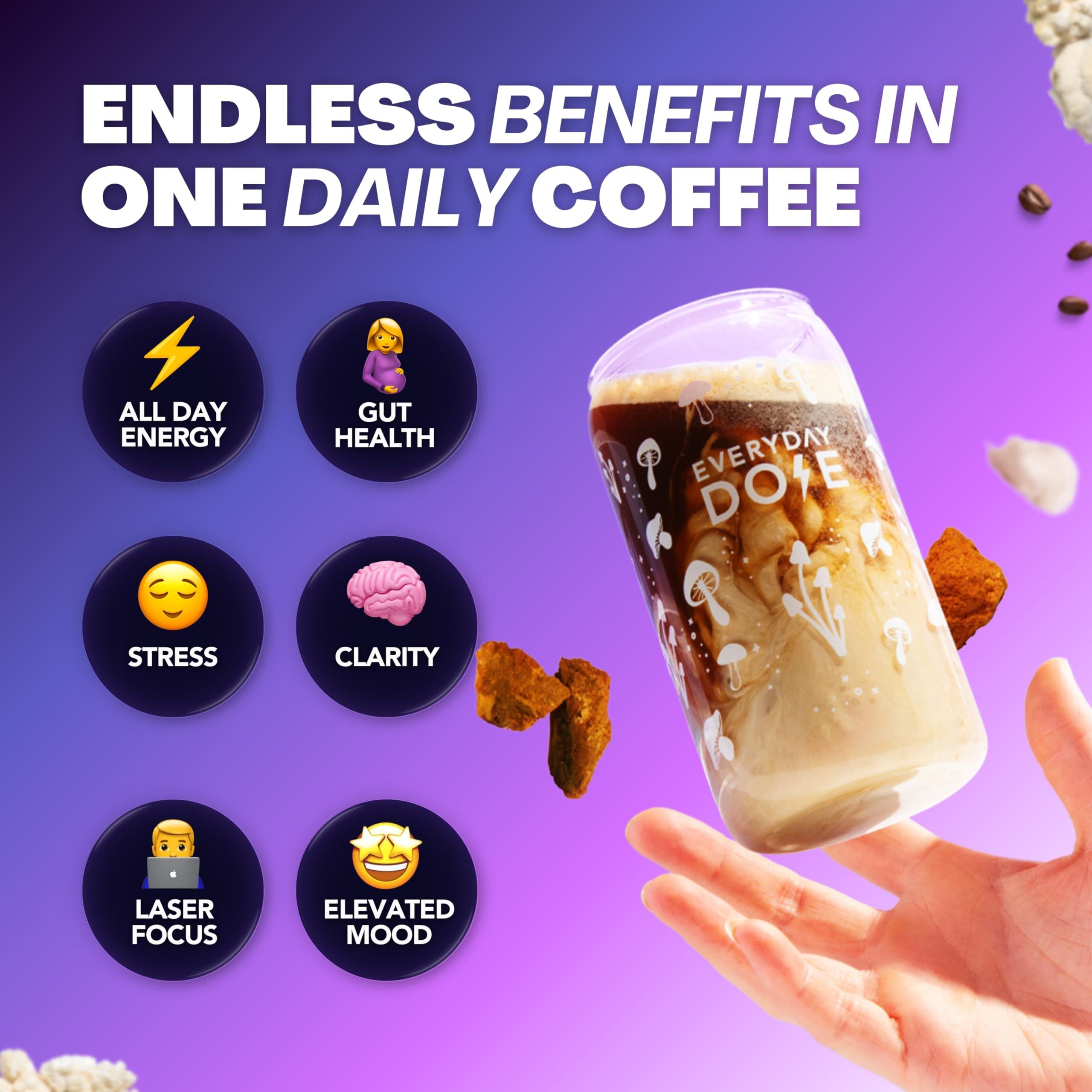Everyday Dose Premium Adaptogenic Mushroom Coffee with Grass-Fed Collagen, Chaga, Lions Mane & L-Theanine for Better Focus, Energy, Digestion, Skin, and Immunity 30 Servings - Image 4