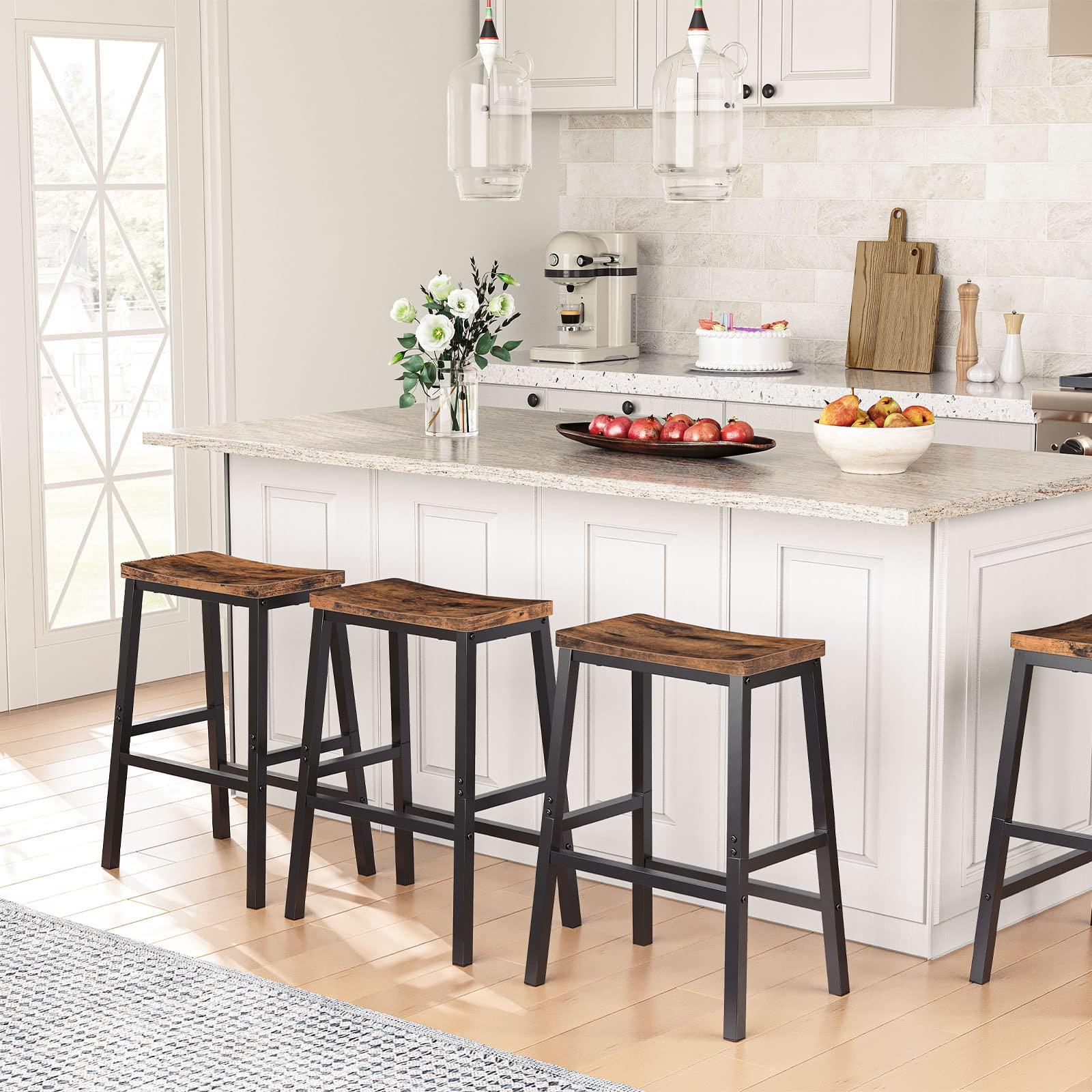 HOOBRO Bar Stools, Set of 2 Bar Chairs, 23.6 Inch Saddle Stools, Kitchen Counter Seat with Footrests, Industrial Barstools for Dining Room, Kitchen, Counter, Rustic Brown and Black BF02MD01 - Image 2