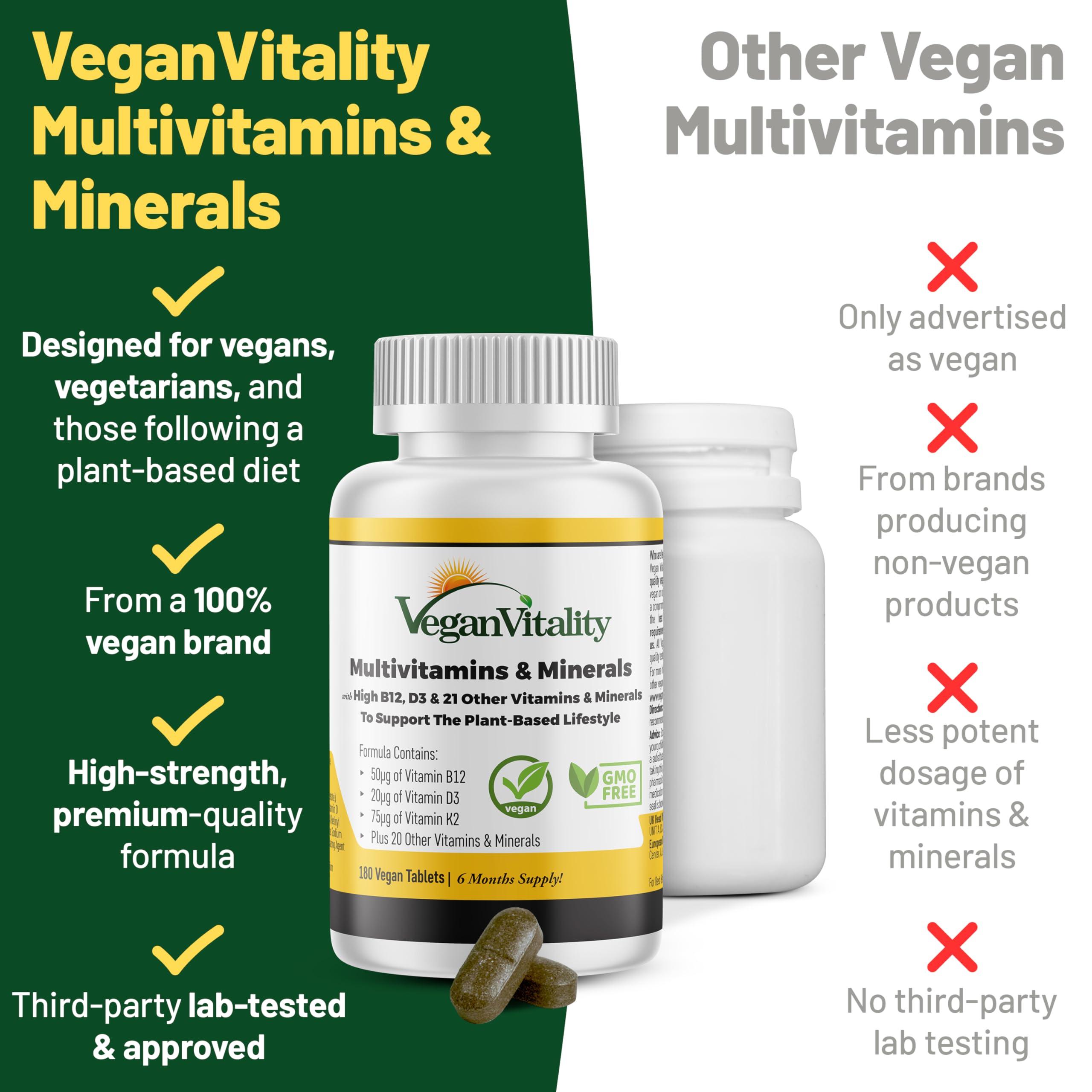 Vegan Vitality Multivitamins & Minerals for Women and Men with High Strength Vitamin B12, D3 & K2. 180 Vegan Multivitamin Tablets - 6 Months Supply. Vitamins for Vegans & Vegetarians - Image 3
