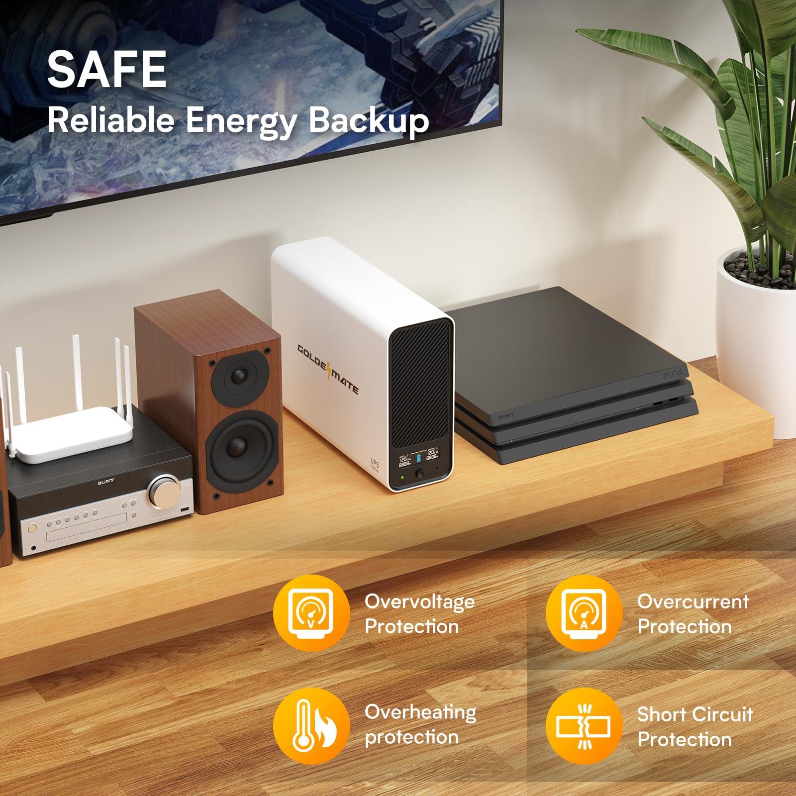 GOLDENMATE 1000VA/600W Lithium UPS Battery Backup and Surge Protector, Backup Battery Power Supply with LiFePO4 Batteries(153.6 Wh), Sinewave UPS System, 10 Years Lifespan, 8-Outlets, LCD Display - Image 5