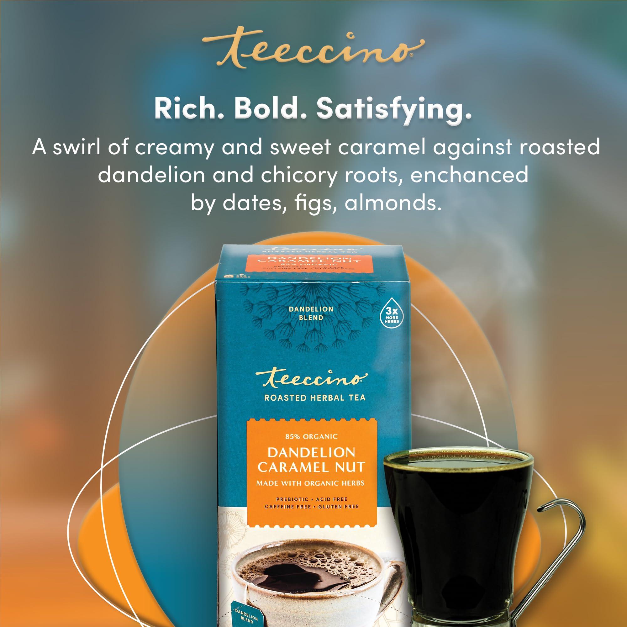 Teeccino Dandelion Caramel Nut Tea, 25 Tea Bags - Caffeine Free, Roasted Herbal Tea with Prebiotics, 3x More Herbs than Regular Tea Bags, Gluten Free, Great Hot or Iced, Herbal Tea - Image 5