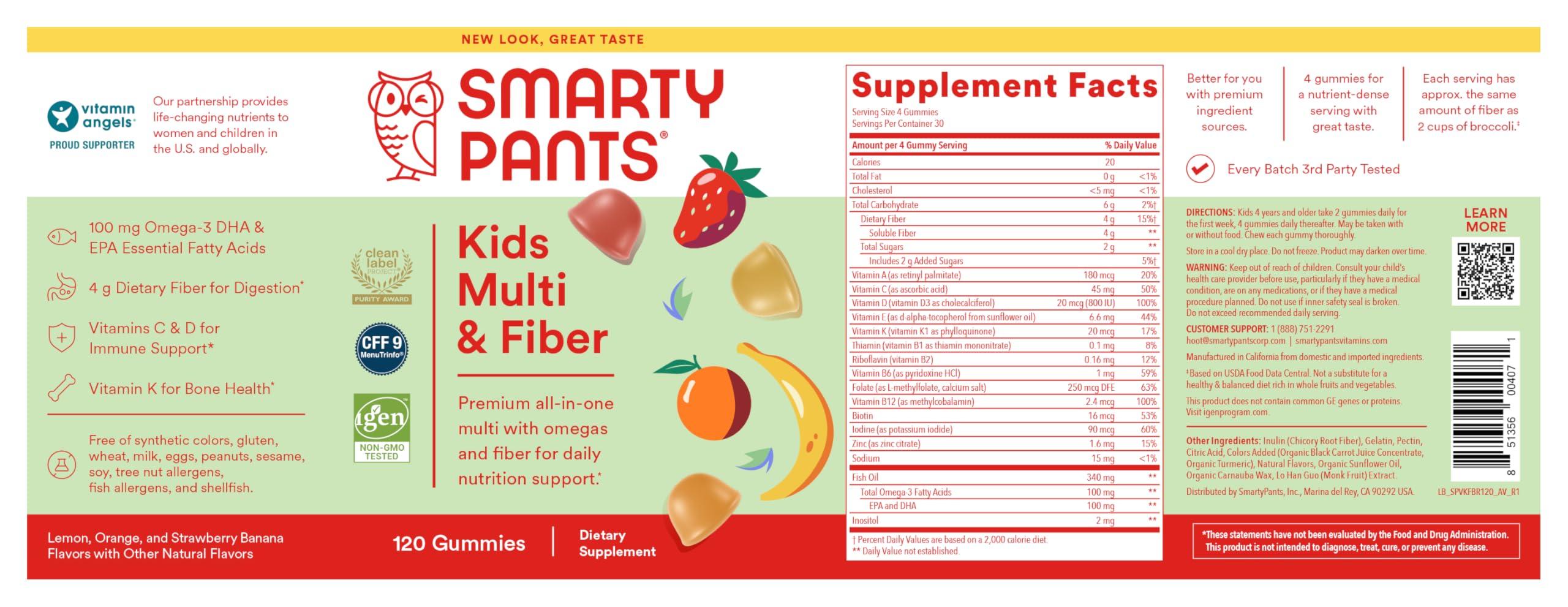 SmartyPants Kids Multivitamin Gummies and Fiber Supplement: Vitamin D3, C, Vitamin B12, B6, A, Zinc, Biotin, Inositol, Fiber Gummies, Three Fruit Flavors, 120 Count (30 Day Supply) - Image 13