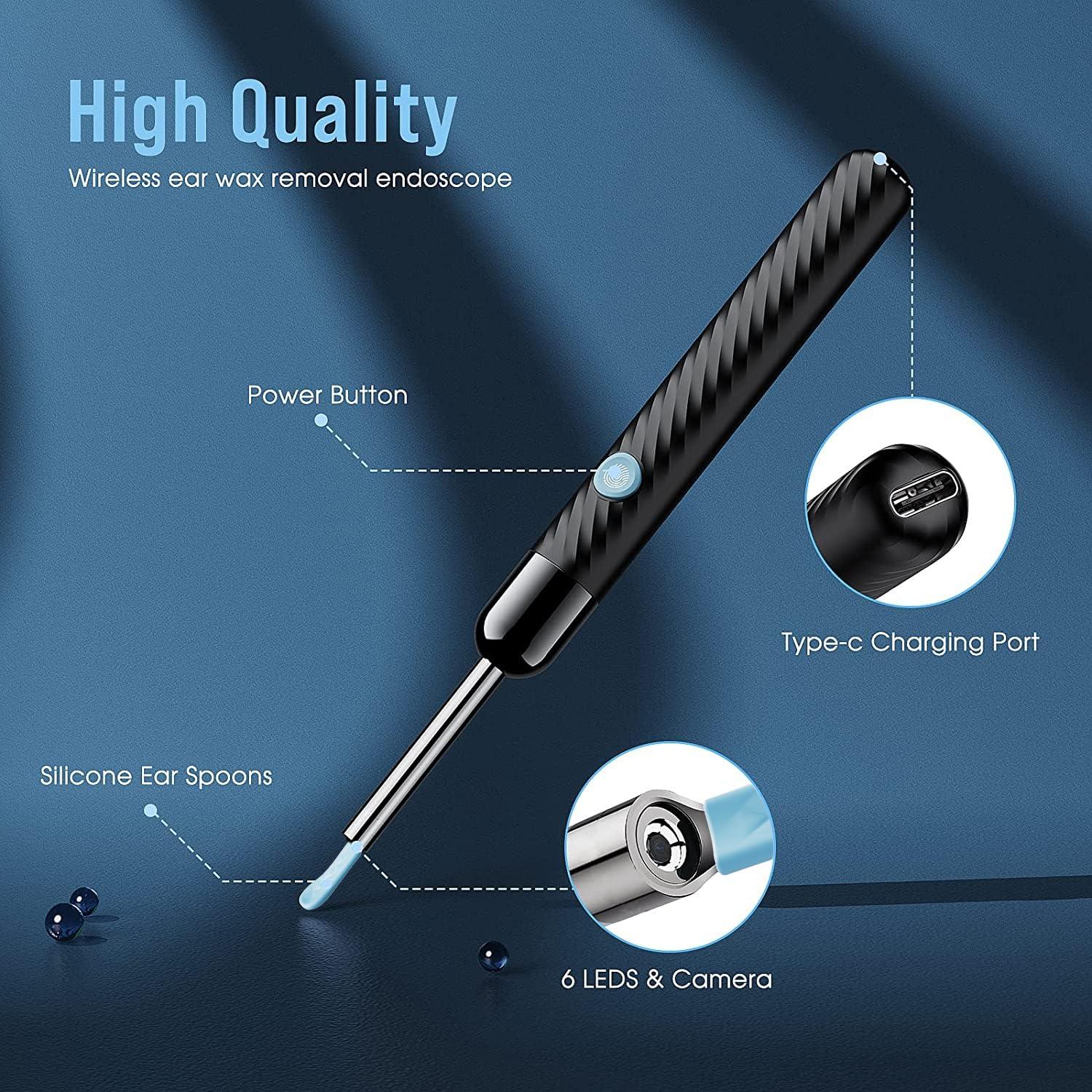 Ear Wax Removal - Earwax Remover Tool with 8 Pcs Ear Set - Ear Canal Cleaner with 1080P Camera - FSA HSA Eligible - Ear Cleaning Kit with 6 Ear Spoon - Ear Camera for iOS & Android (Black) - Image 4