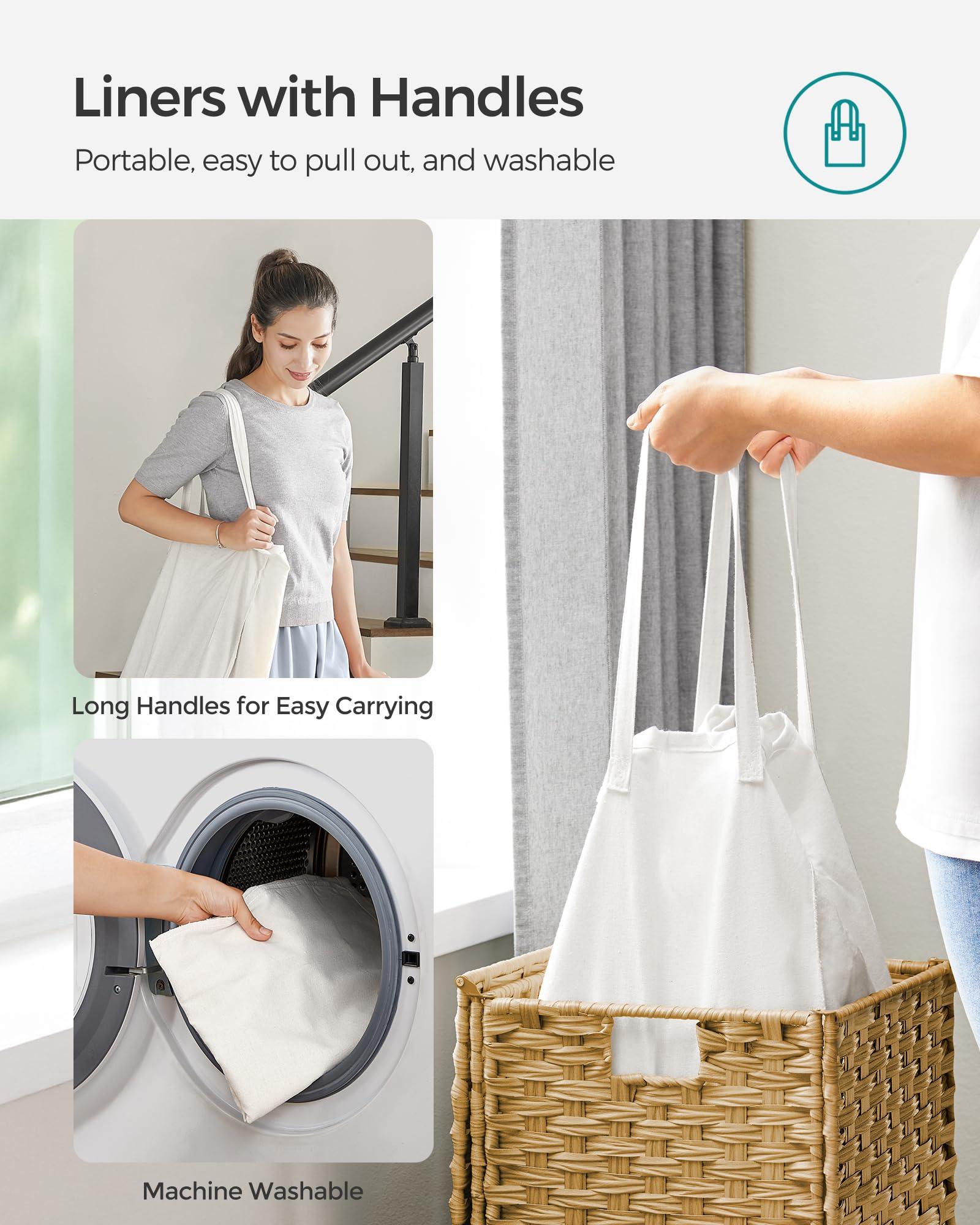 SONGMICS Laundry Hamper with Lid, 17.2 Gallon (65 L) Synthetic Rattan Clothes Laundry Basket with Lid and Handles, Foldable, Removable Liner, Goose Yellow ULCB165N01 - Image 7
