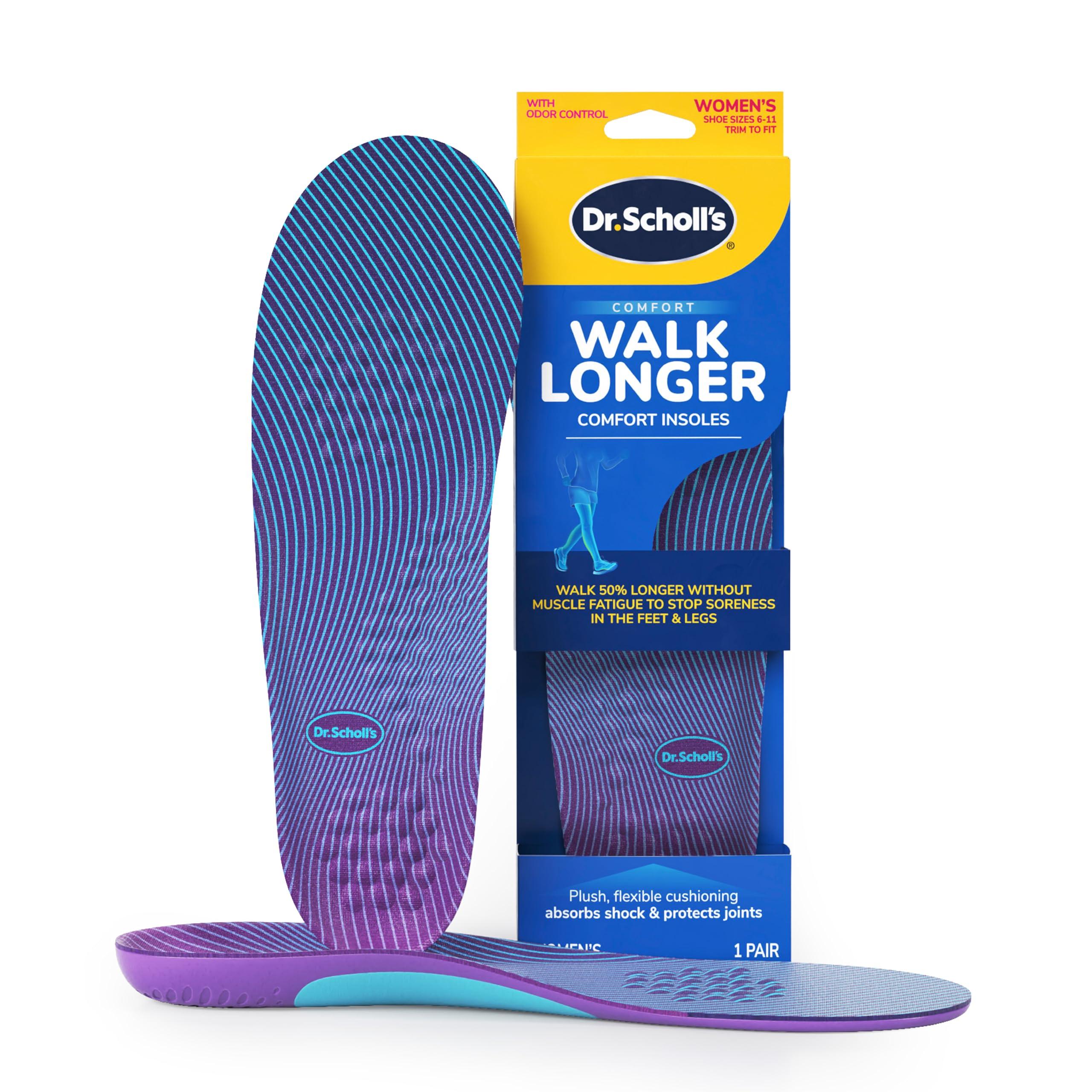 Dr. Scholl's Walk Longer Insoles - Comfortable Plush Foam Cushioning Inserts for Walking, Hiking, and Standing on Feet All-Day with Arch Support - Walk 50% Longer Without Muscle Fatigue