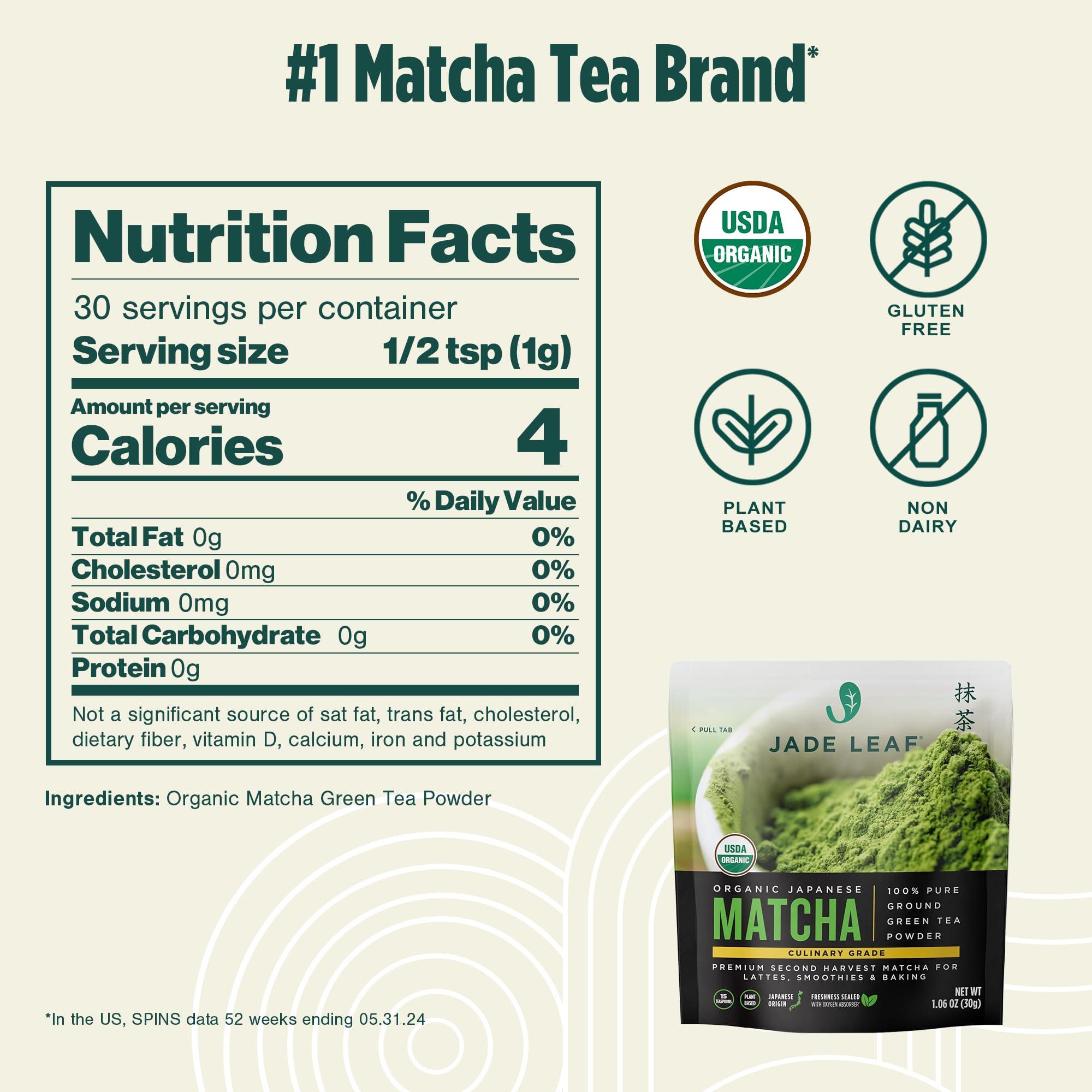 Jade Leaf Matcha Organic Green Tea Powder - Culinary Grade Premium Second Harvest - Authentic Japanese Origin (1.06 Ounce Resealable Pouch) - Image 2