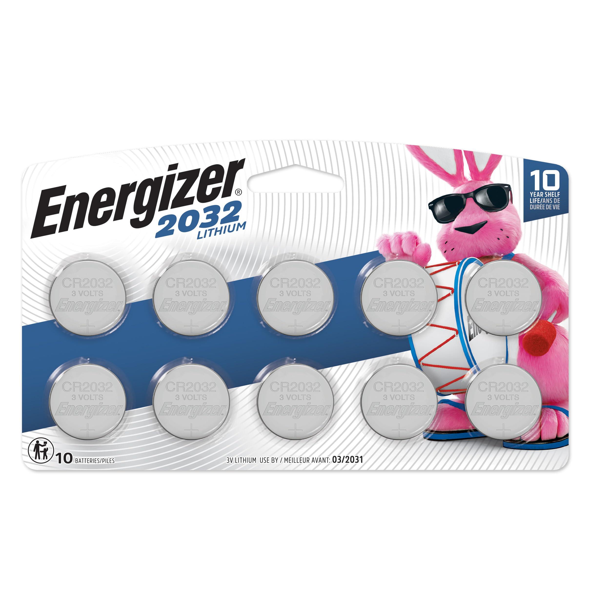 Energizer CR2032 Lithium 3V Coin Batteries for Watches, AirTags, Key Fobs, Small Electronics (10 Pack)