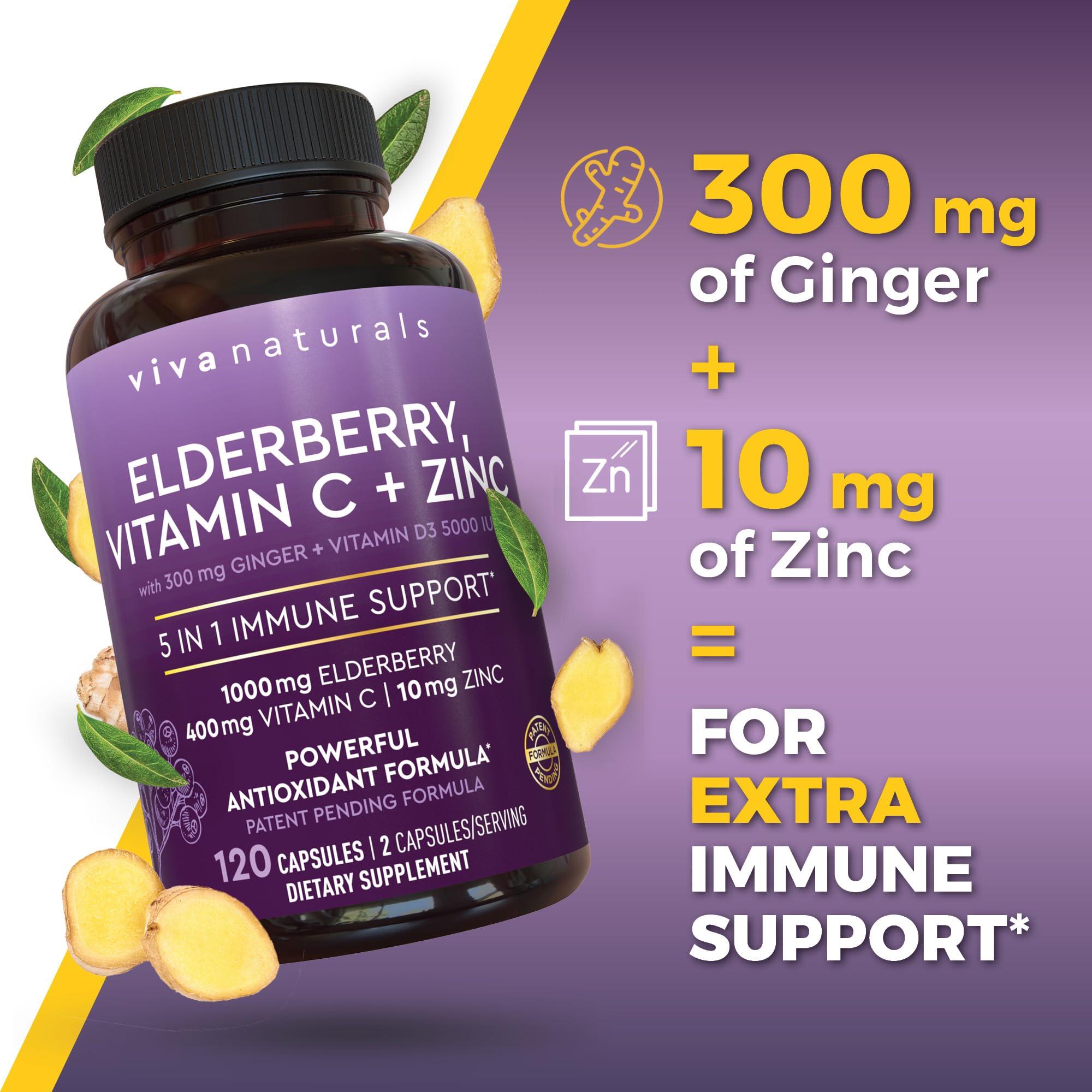 Viva Naturals Elderberry with Vitamin C and Zinc for Adults - 5 in 1 Sambucus Black Elderberry Capsules with Vitamin D3 5000 IU Immunity Supplement, Sambucus Elderberry Immune Support Supplement - Image 7