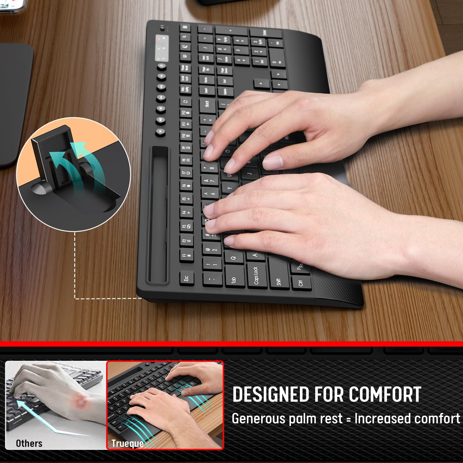 Trueque Wireless Keyboard and Mouse Combo - Full-Size Quiet Keyboard with Palm Rest, Phone Holder, Multimedia Keys, Power Switch, Compatible with Windows, Chrome OS, PC, Laptop (Batteries Included) - Image 2