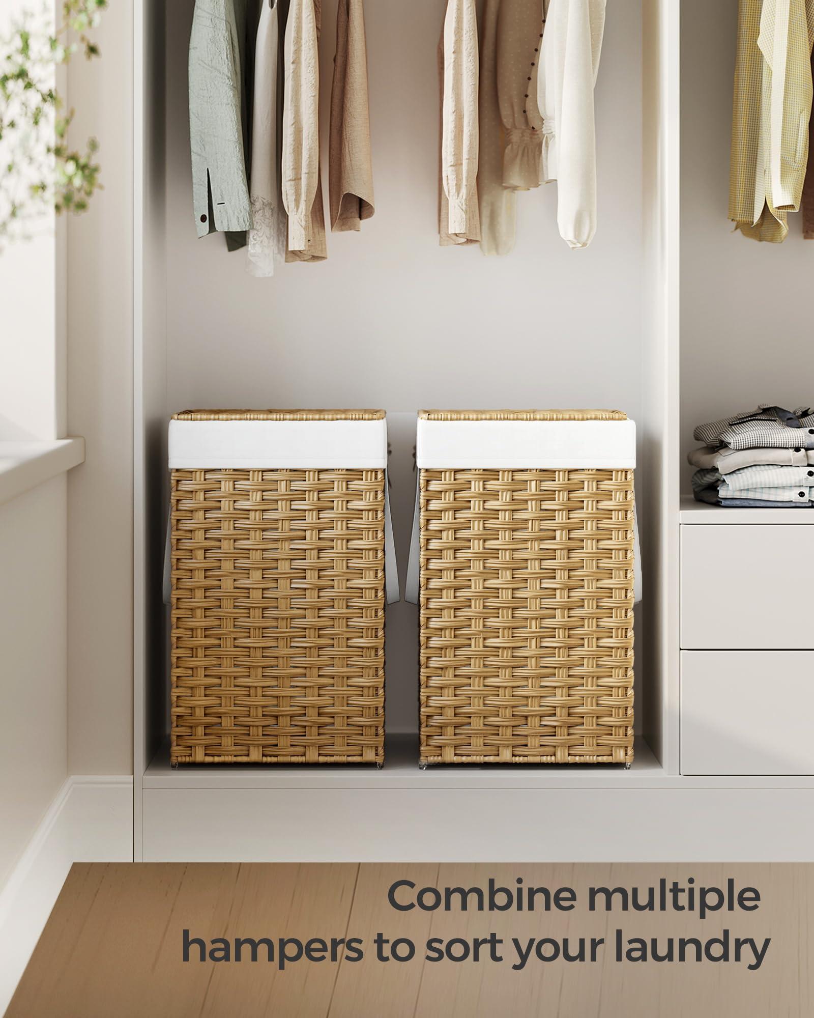 SONGMICS Laundry Hamper with Lid, 17.2 Gallon (65 L) Synthetic Rattan Clothes Laundry Basket with Lid and Handles, Foldable, Removable Liner, Goose Yellow ULCB165N01 - Image 9