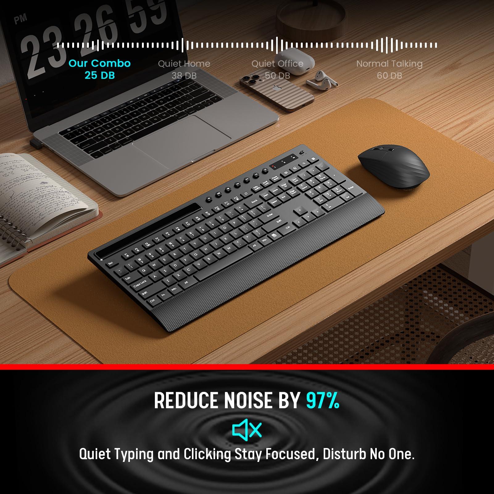 Trueque Wireless Keyboard and Mouse Combo - Full-Size Quiet Keyboard with Palm Rest, Phone Holder, Multimedia Keys, Power Switch, Compatible with Windows, Chrome OS, PC, Laptop (Batteries Included) - Image 4