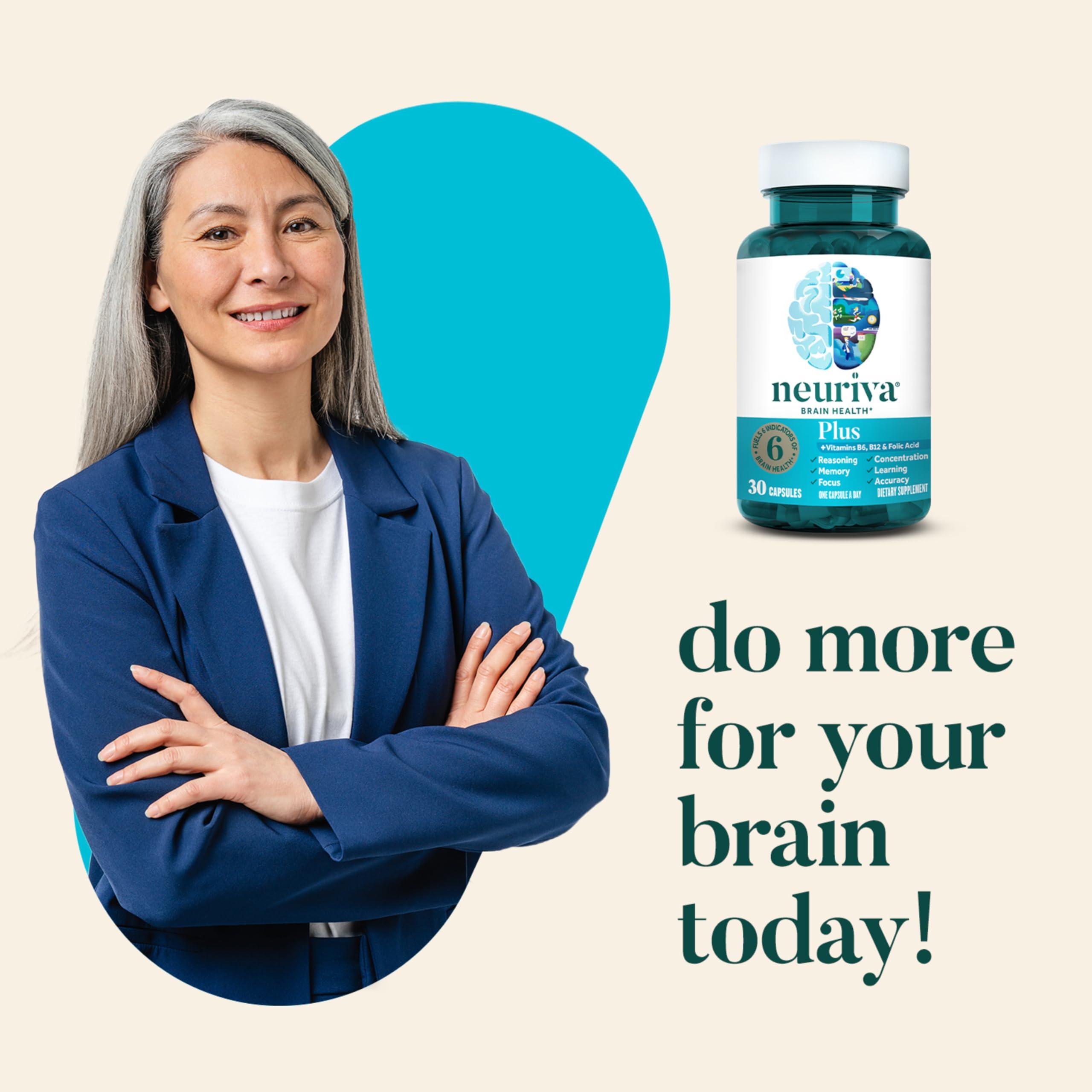 NEURIVA Plus Brain Supplement for Memory and Focus Clinically Tested Nootropics for Concentration for Mental Clarity, Cognitive Enhancement Vitamins B6, B12, Phosphatidylserine 30 Capsules - Image 6