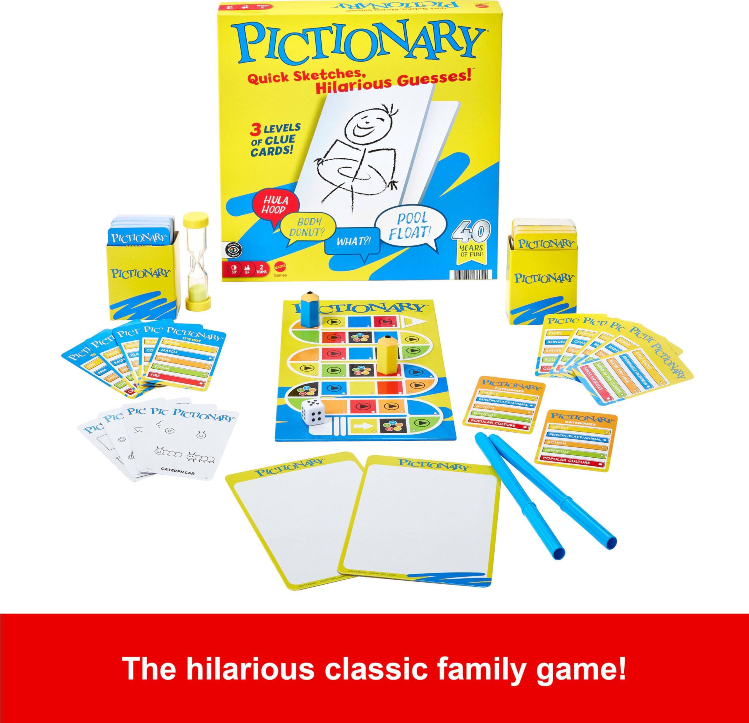 Mattel Games Pictionary Family Board Game for Kids, Adults and Game Night for 2 Teams with Erasable Markers, Boards and Sand Timer (Amazon Exclusive) - Image 3