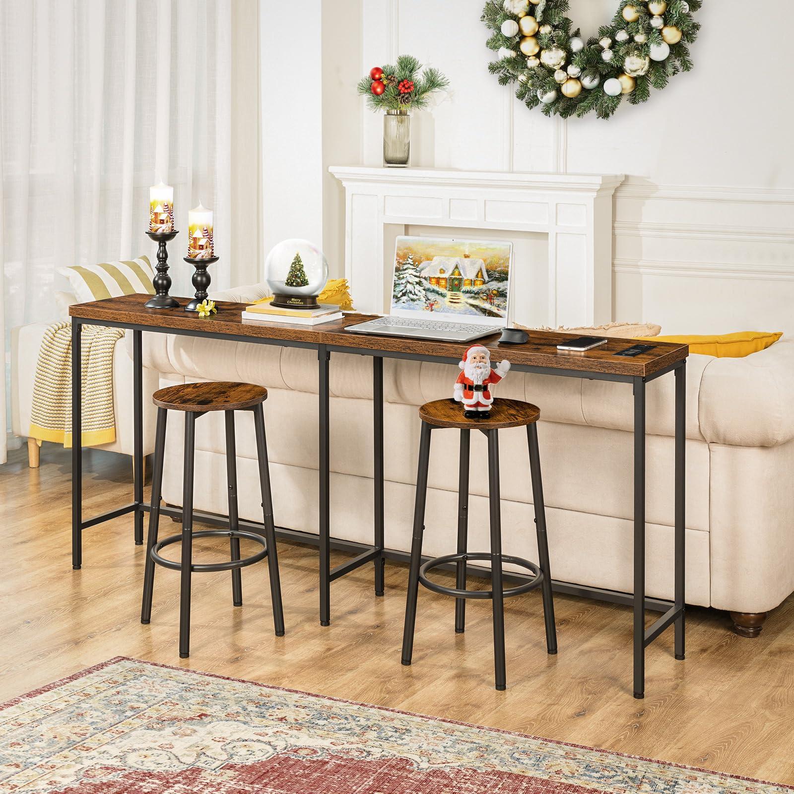 HOOBRO Bar Stools, Set of 2 Bar Chairs, Kitchen Round Height Stools with Footrest, Breakfast Bar Stools, Sturdy Steel Frame, for Dining Room, Kitchen, Party, Easy Assembly, Rustic Brown BF03BY01 - Image 8