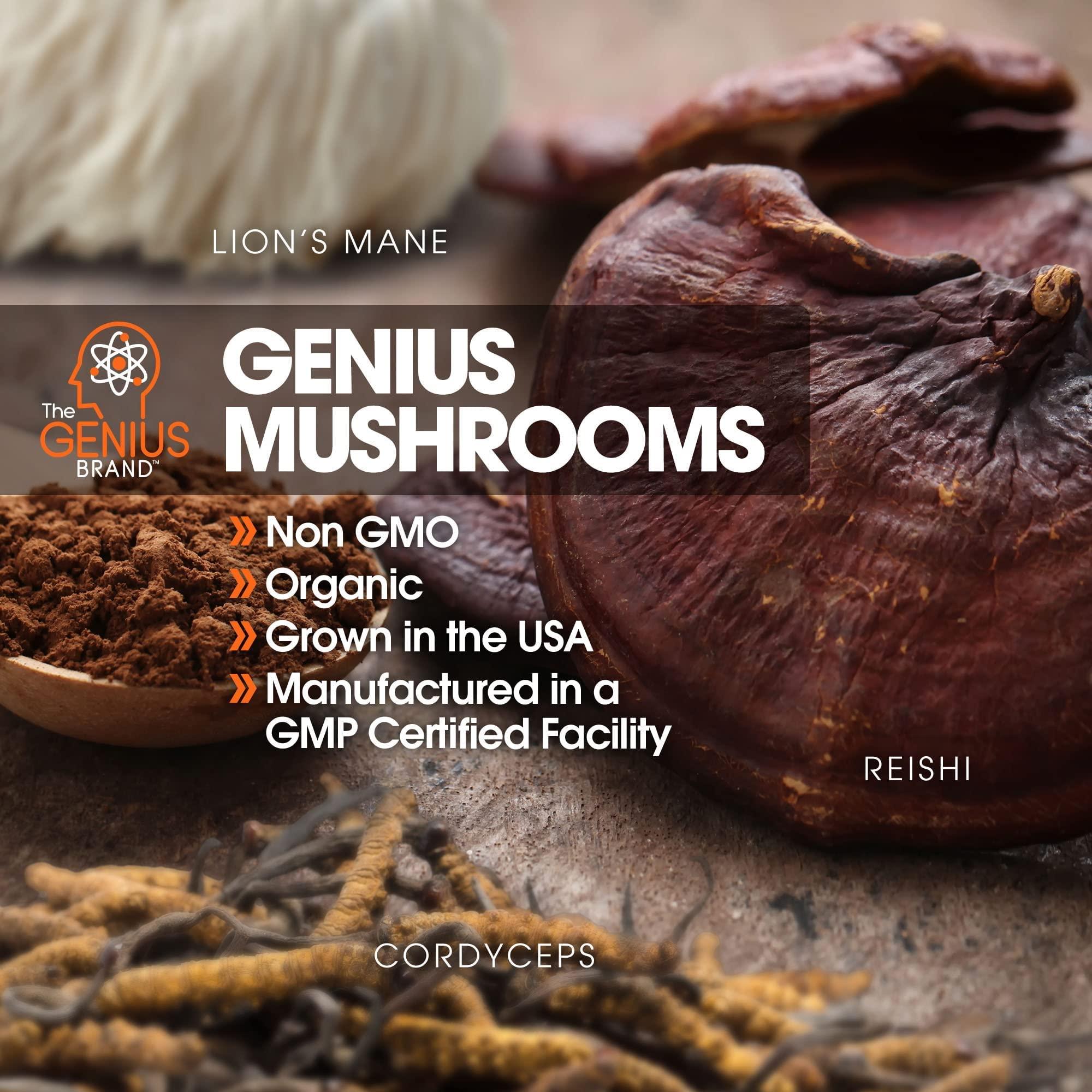 Genius Mushroom Supplement - Full-Spectrum Lion’s Mane, Cordyceps, Reishi -Daily Brain Nootropic for Energy, Focus, Memory & Overall Wellness - 90 Capsules – Organic for Mental Clarity & Performance - Image 7