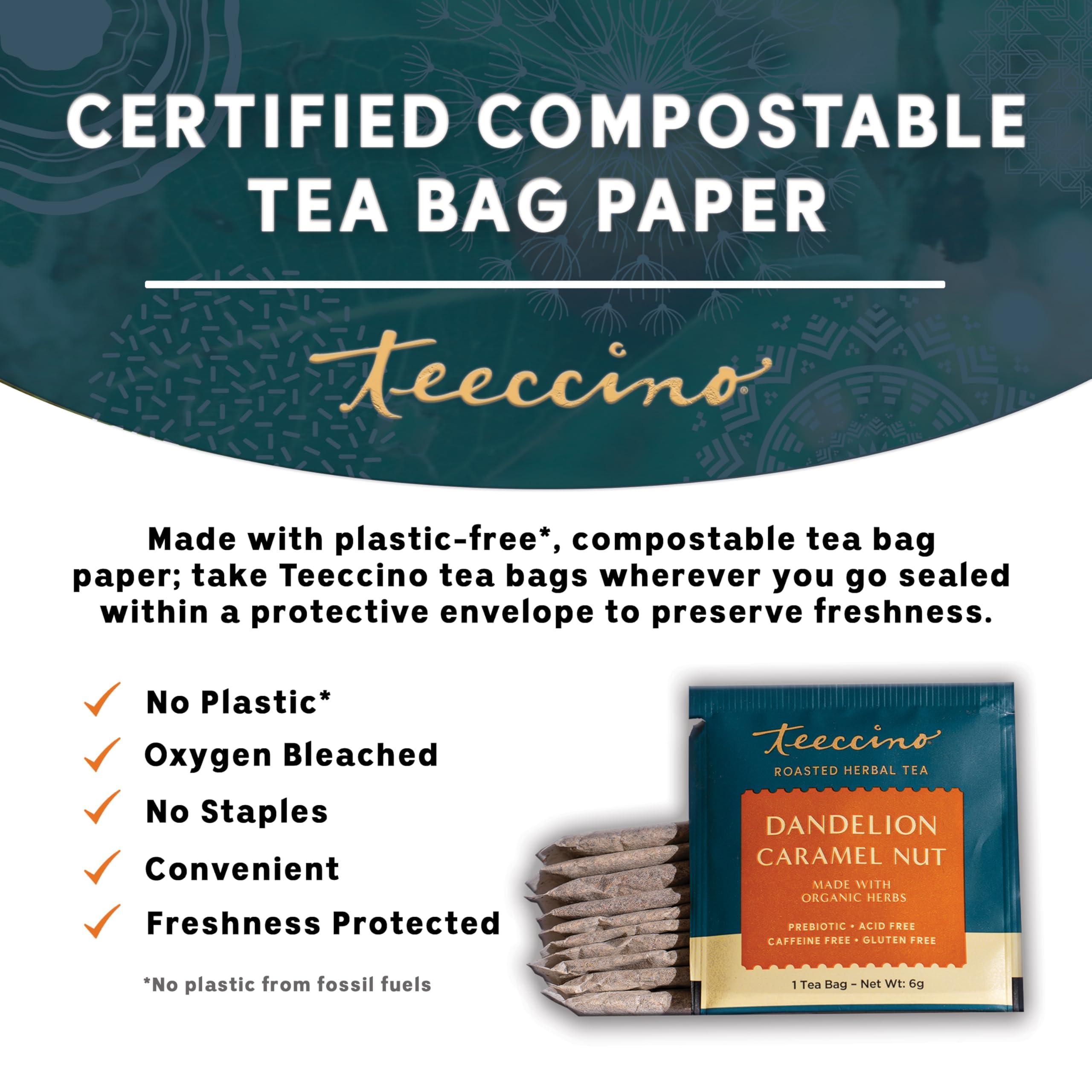 Teeccino Dandelion Caramel Nut Tea, 25 Tea Bags - Caffeine Free, Roasted Herbal Tea with Prebiotics, 3x More Herbs than Regular Tea Bags, Gluten Free, Great Hot or Iced, Herbal Tea - Image 3
