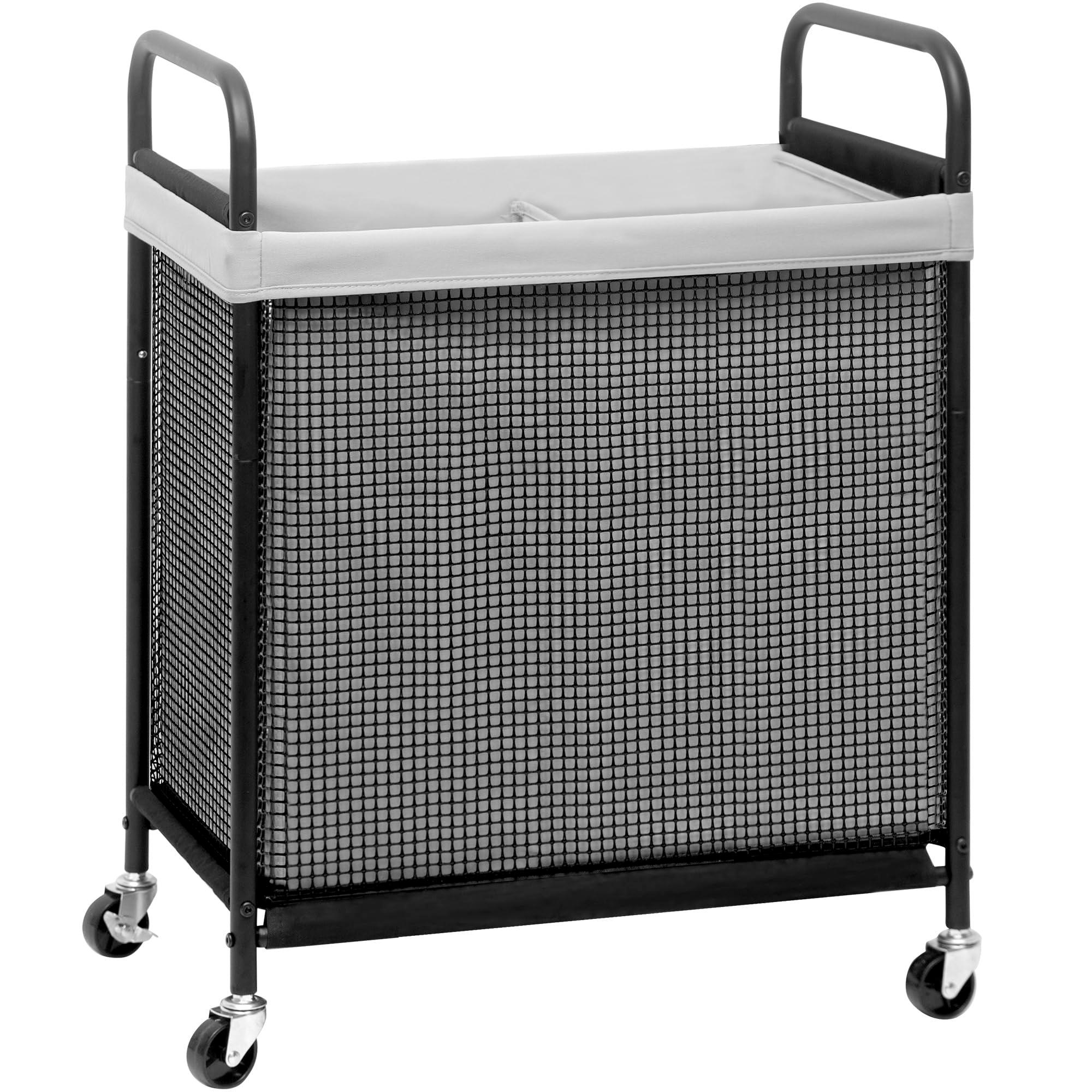 STORAGE MANIAC Rolling Laundry Hamper with Wheels 2-Section Laundry Sorter Rolling Laundrys Basket on Wheels with Removable Bag Clothes Hamper Laundrys Organizer Cart Bathroom Bedroom 100L Grey