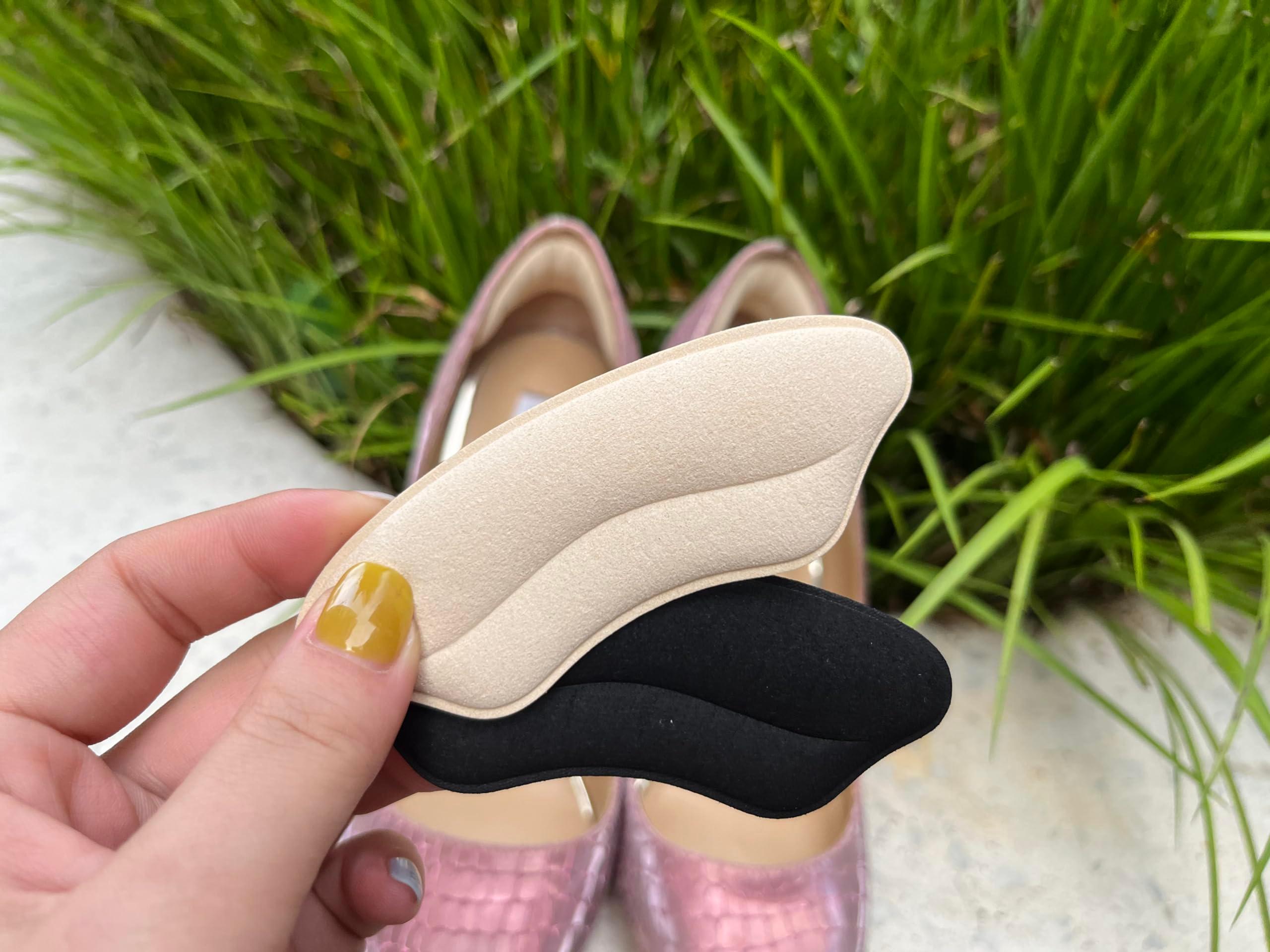 Heel Grips Liner Cushions Inserts for Loose Shoes, Heel Pads Snugs for Shoe Too Big Men Women, Filler Improved Shoe Fit and Comfort, Stop Heel Slip and Blister (4 Pairs) (Pale Apricot+Black) - Image 6