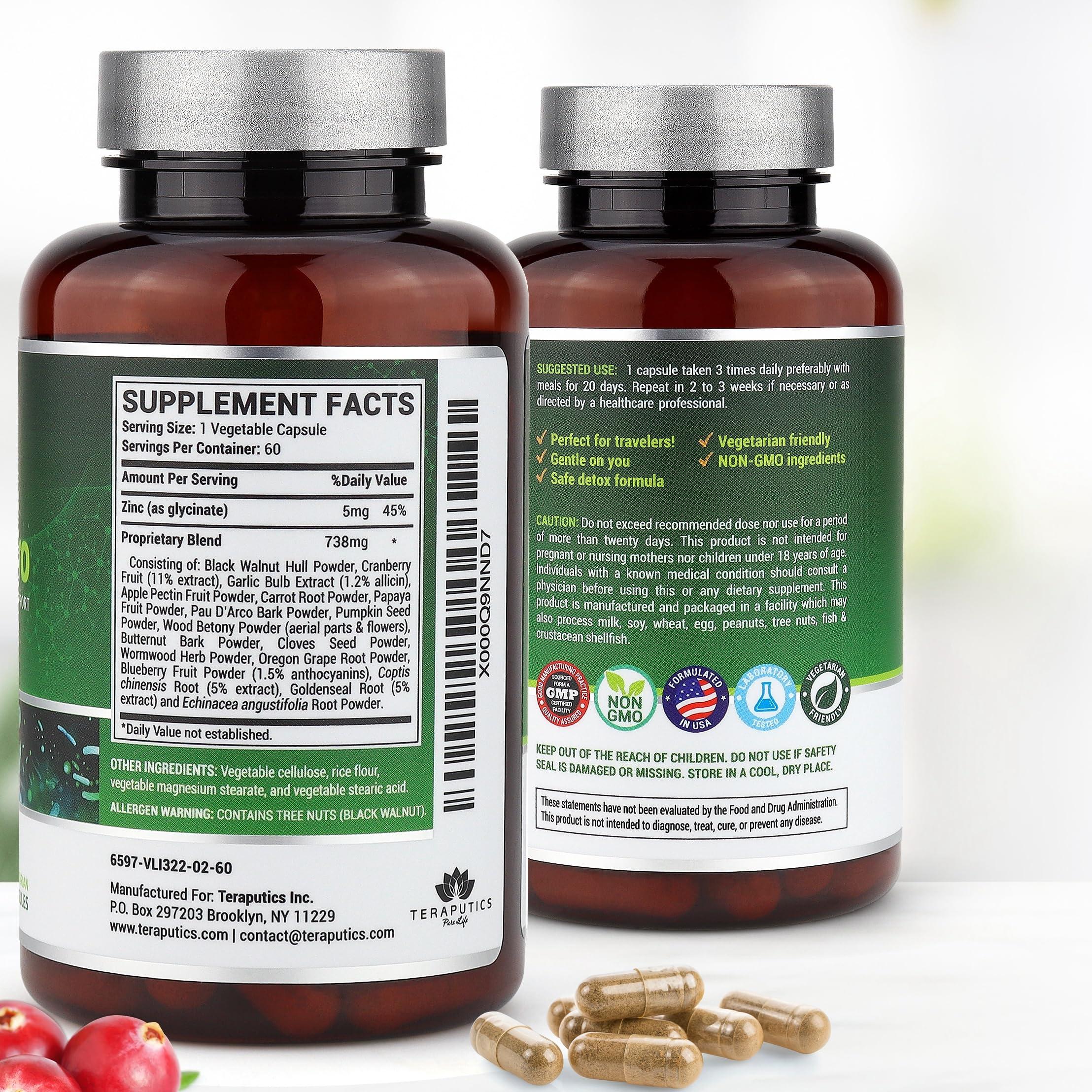 Teraputics IntestinePro Intestine Support for Humans with Non-GMO Wormwood, Black Walnut, Echinacea + 15 More Premium Ingredients, 60 Vegetarian Capsules - Image 3